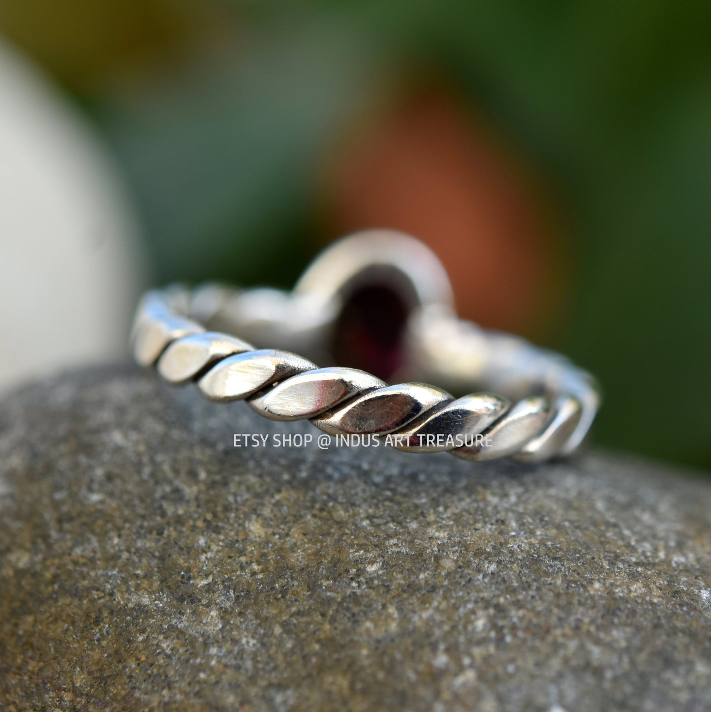 Red Garnet Twisted Band Ring