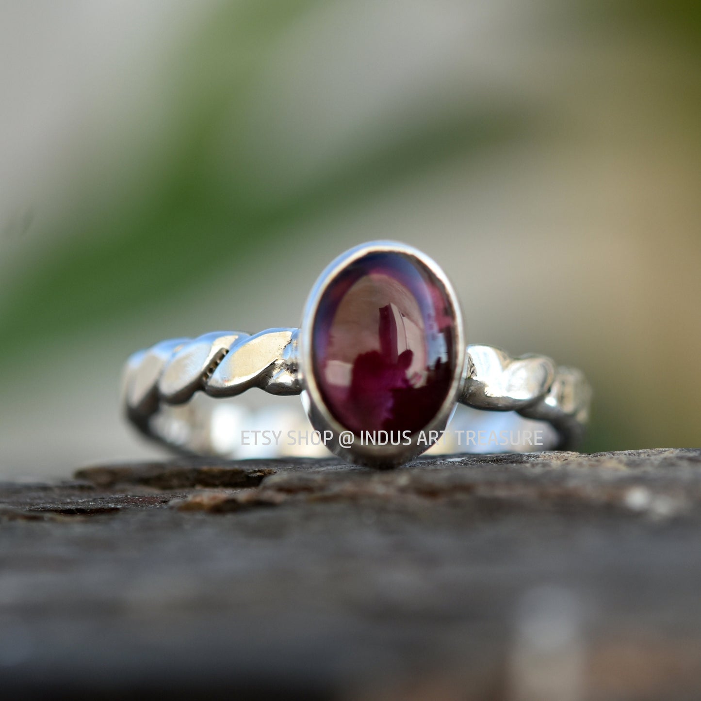 Red Garnet Twisted Band Ring