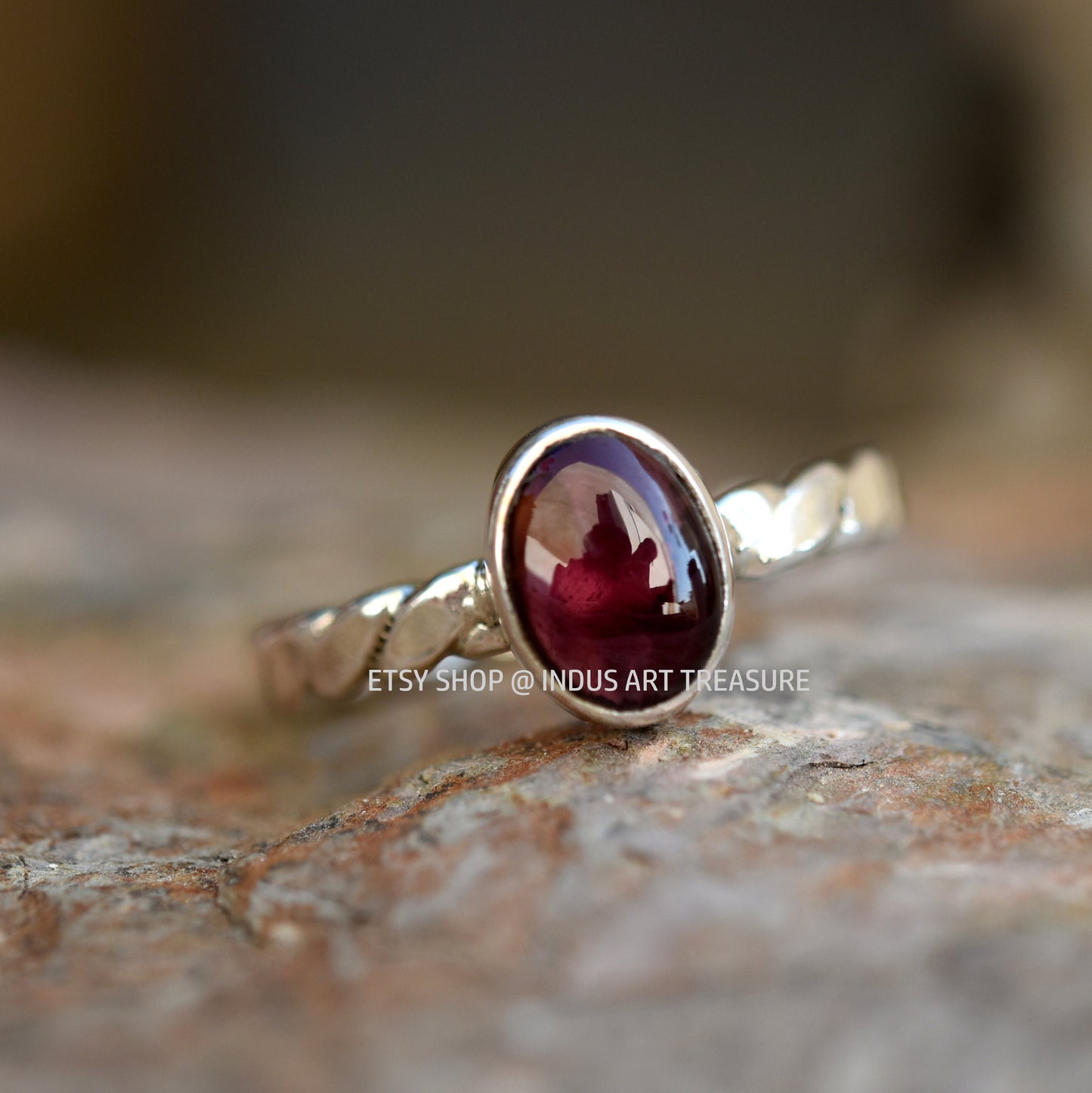 Red Garnet Twisted Band Ring