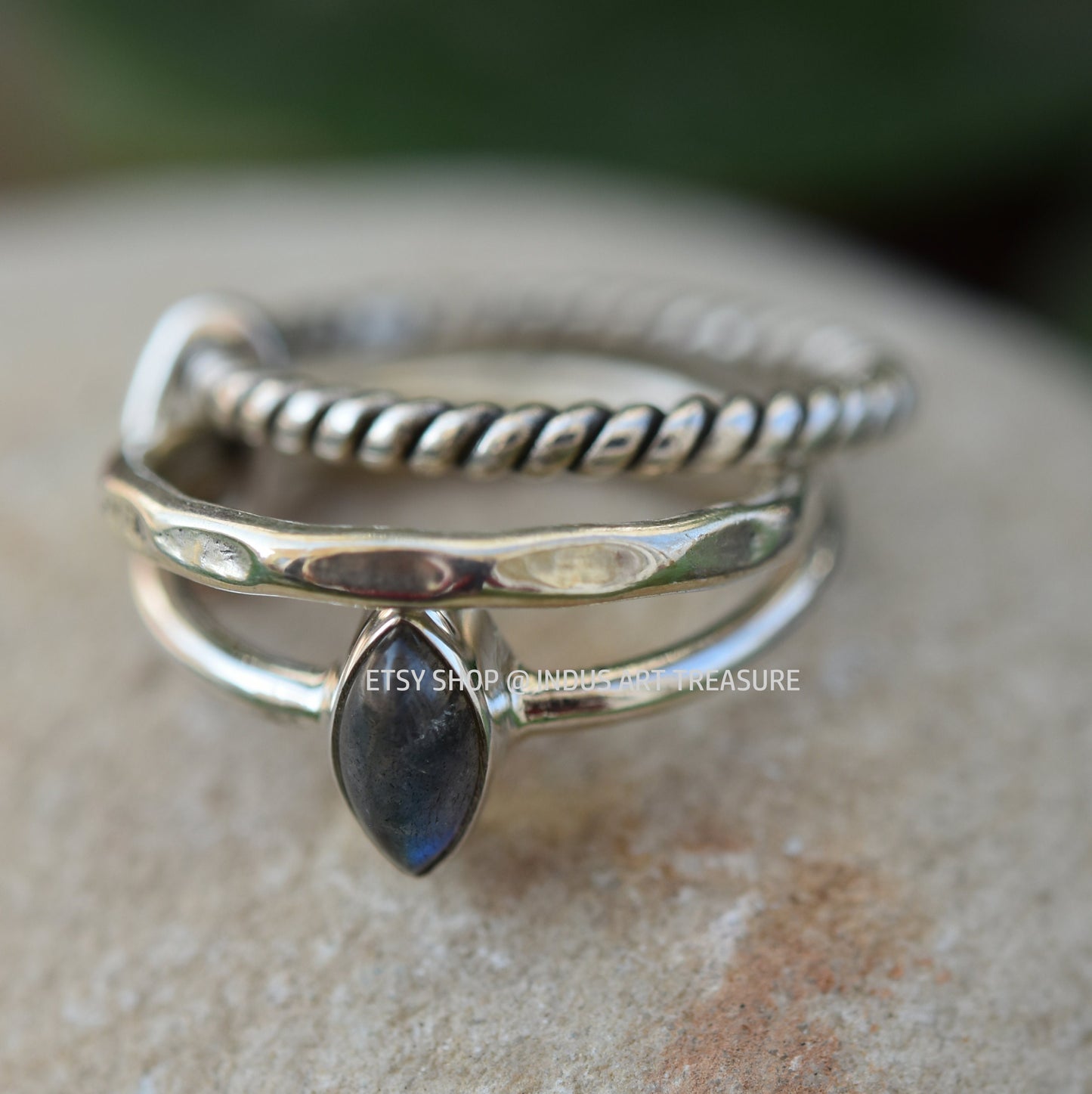 Blue Labradorite Stacking Ring Set
