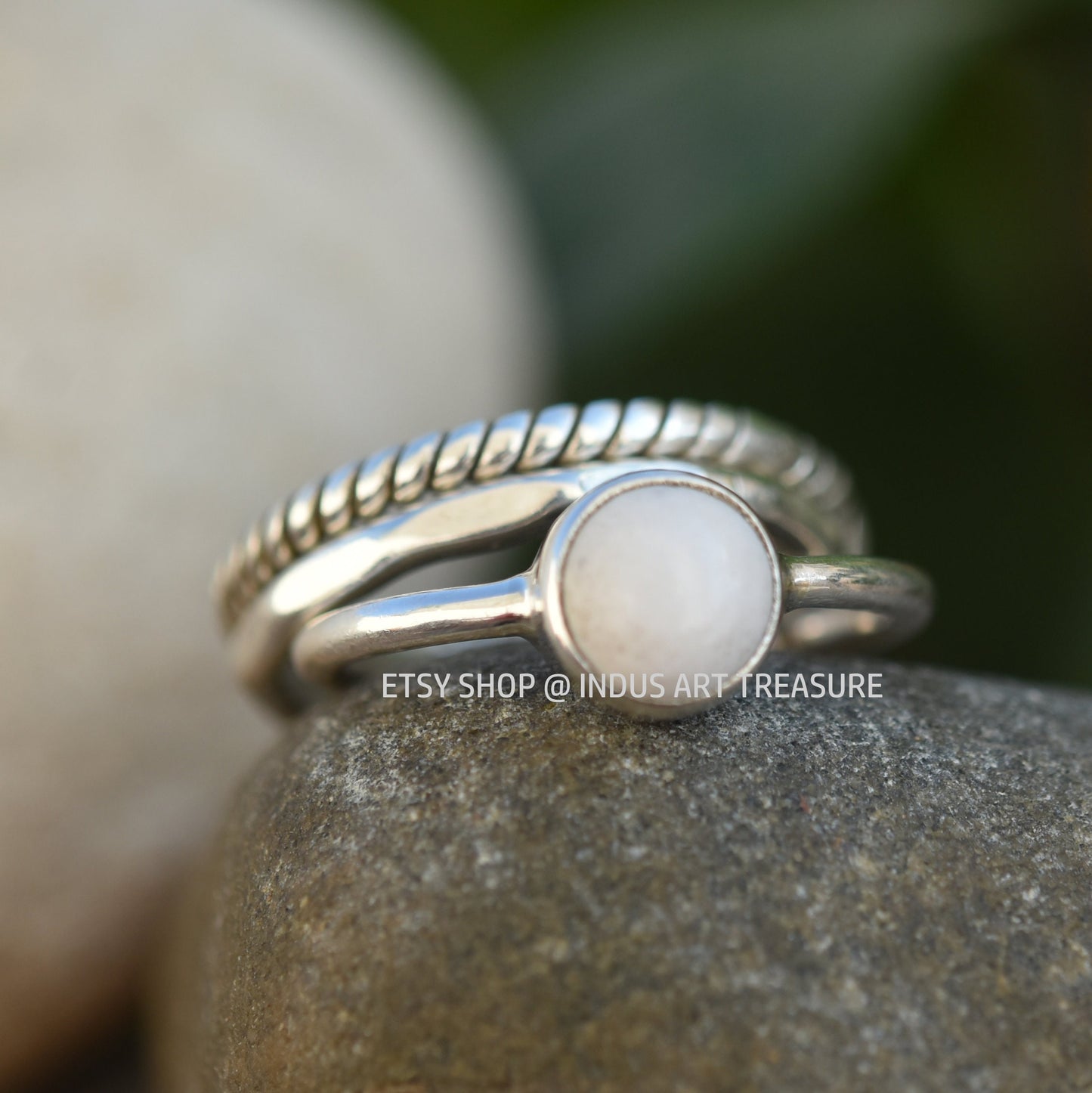 White Agate Combo Stacking Ring Set