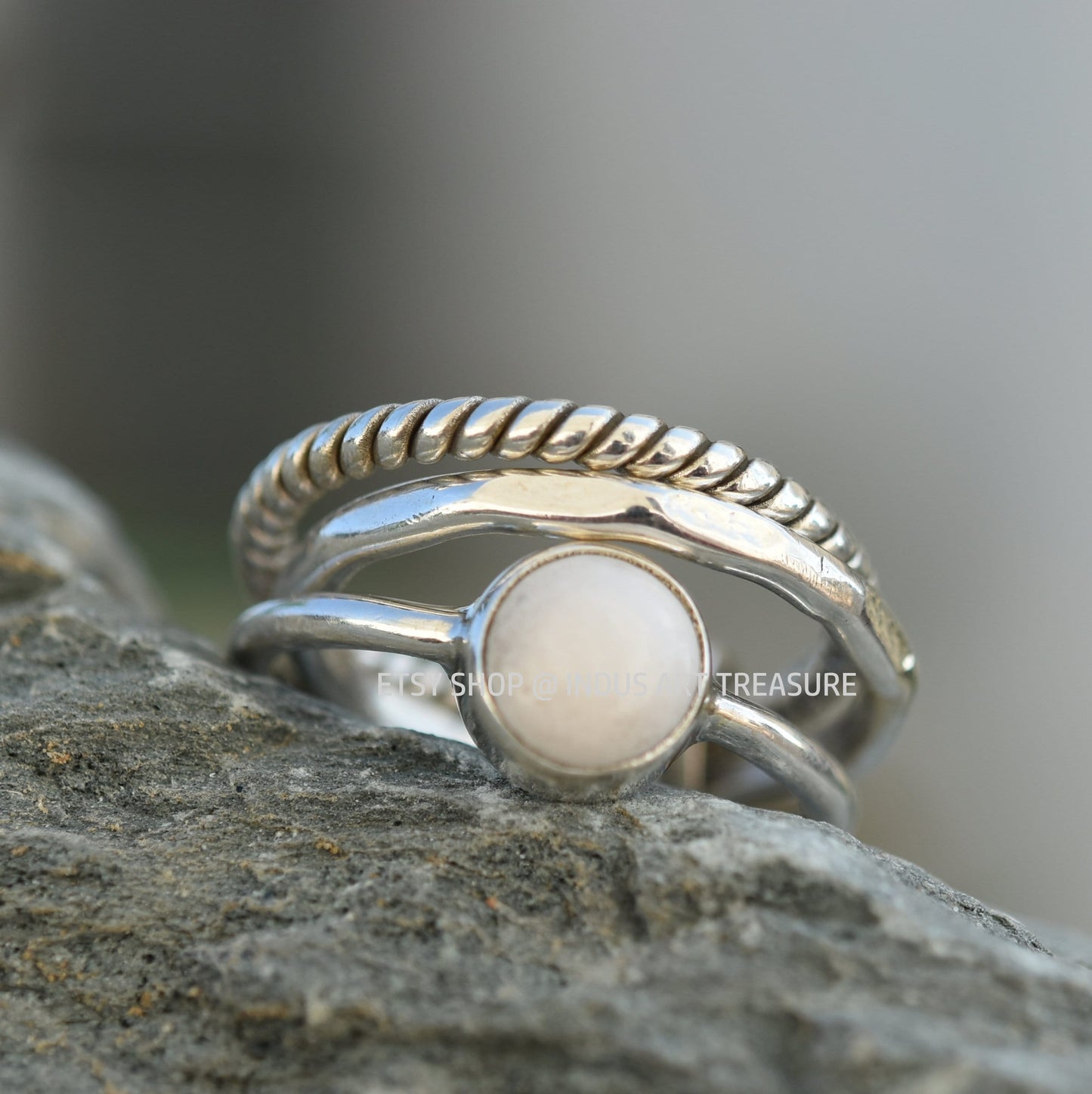 White Agate Combo Stacking Ring Set