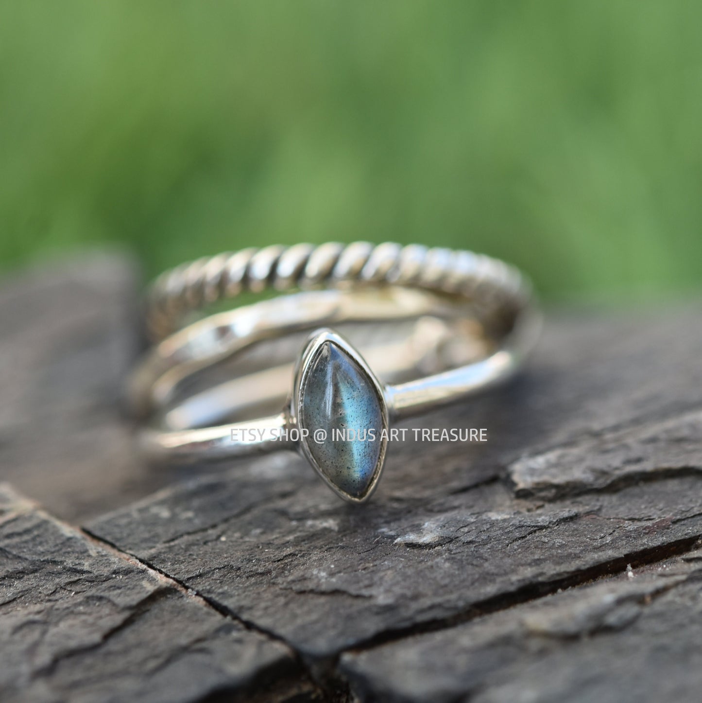 Blue Labradorite Stacking Ring Set