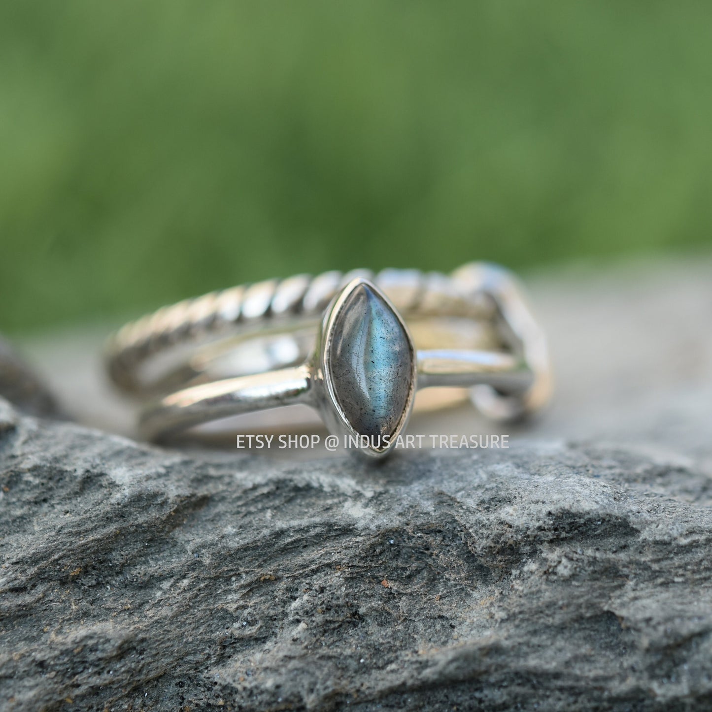 Blue Labradorite Stacking Ring Set