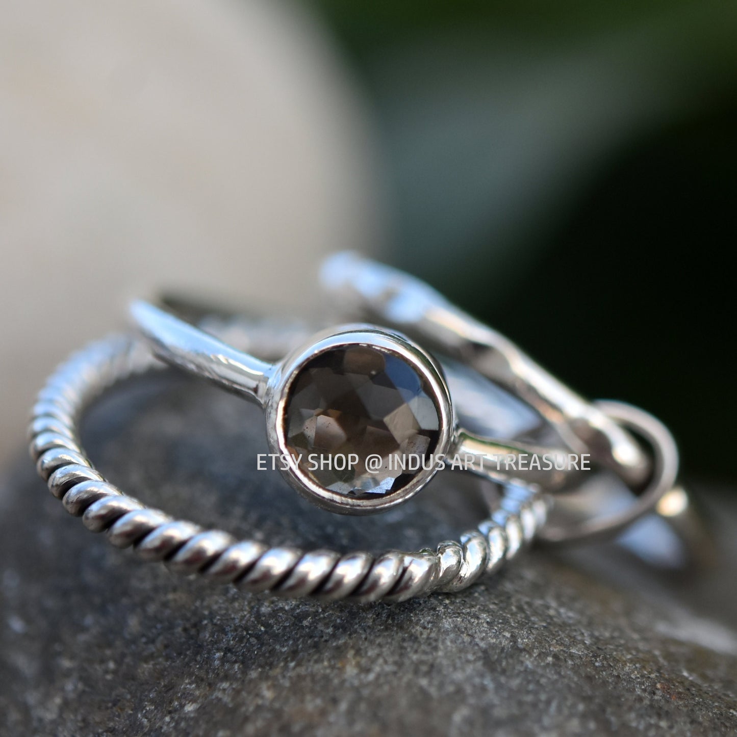 Smoky Quartz Stacking Ring Set,