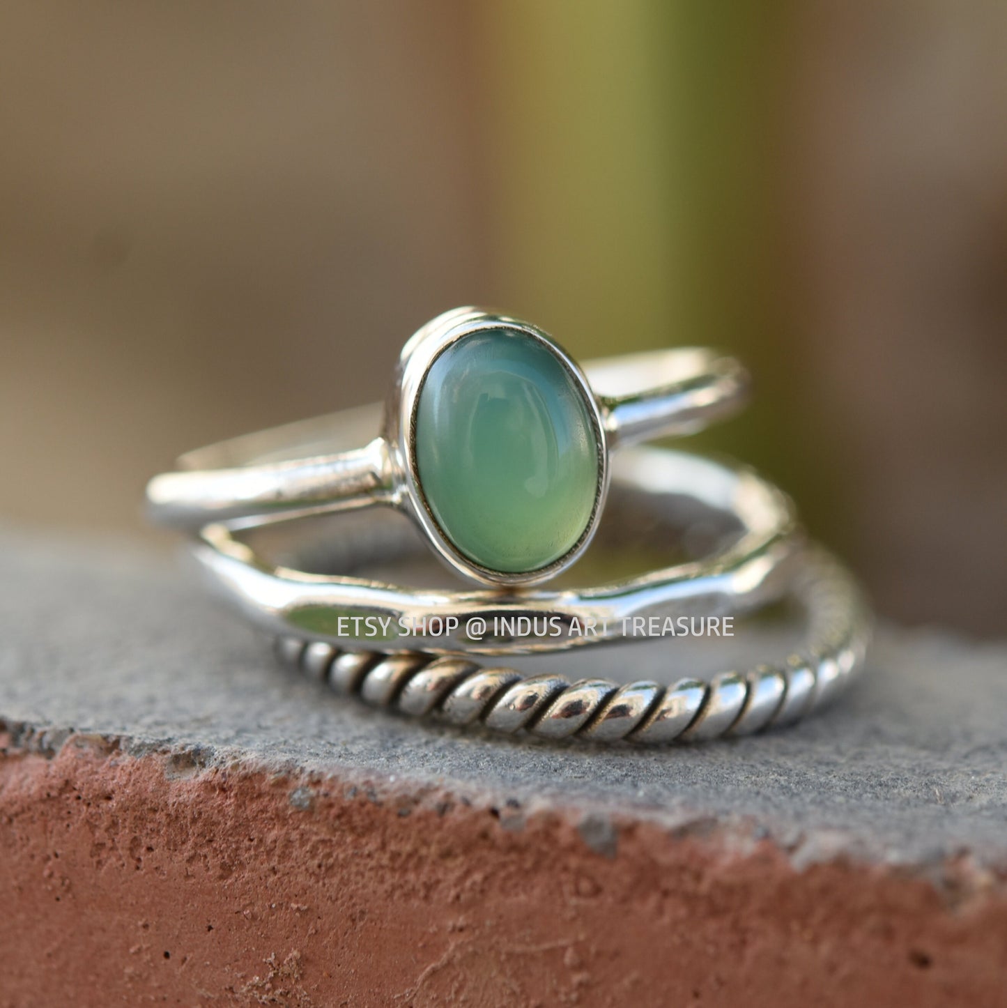 Green Chrysoprase Stacking Ring Set