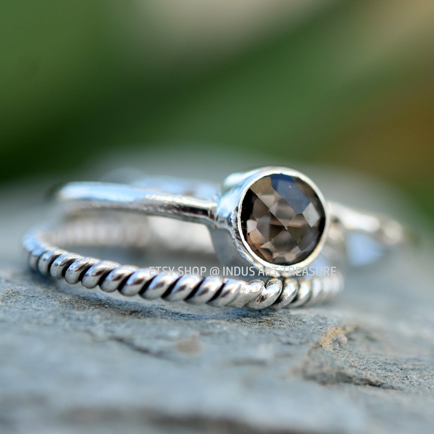 Smoky Quartz Stacking Ring Set,