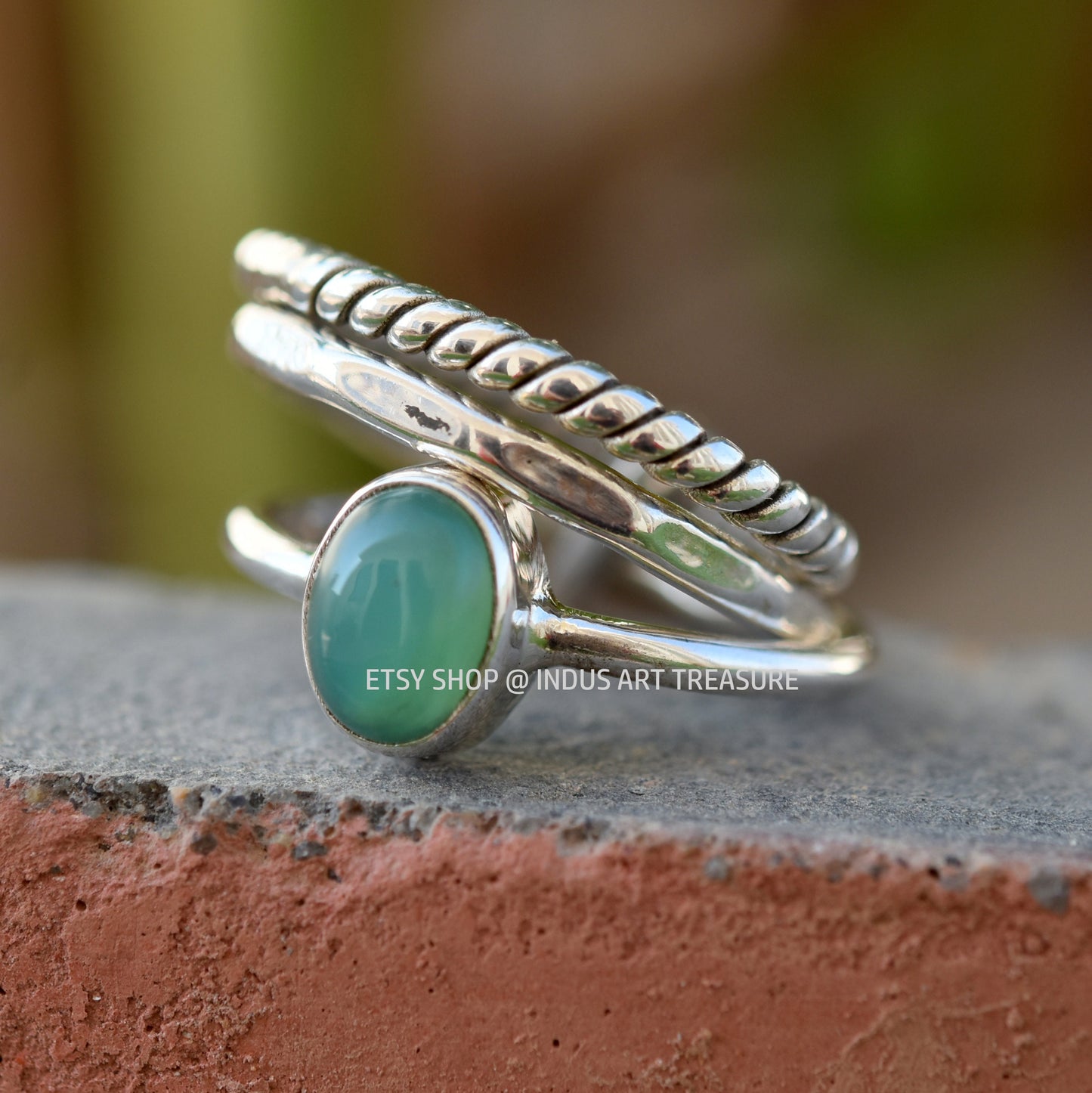 Green Chrysoprase Stacking Ring Set