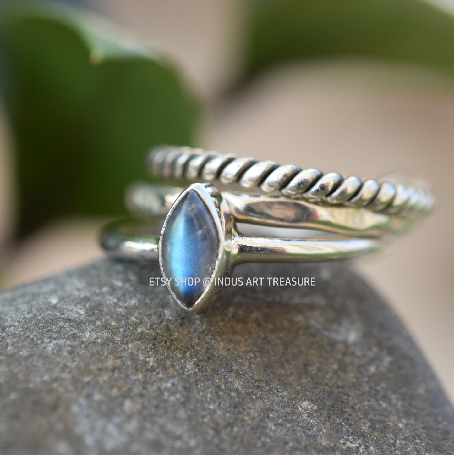 Blue Labradorite Stacking Ring Set