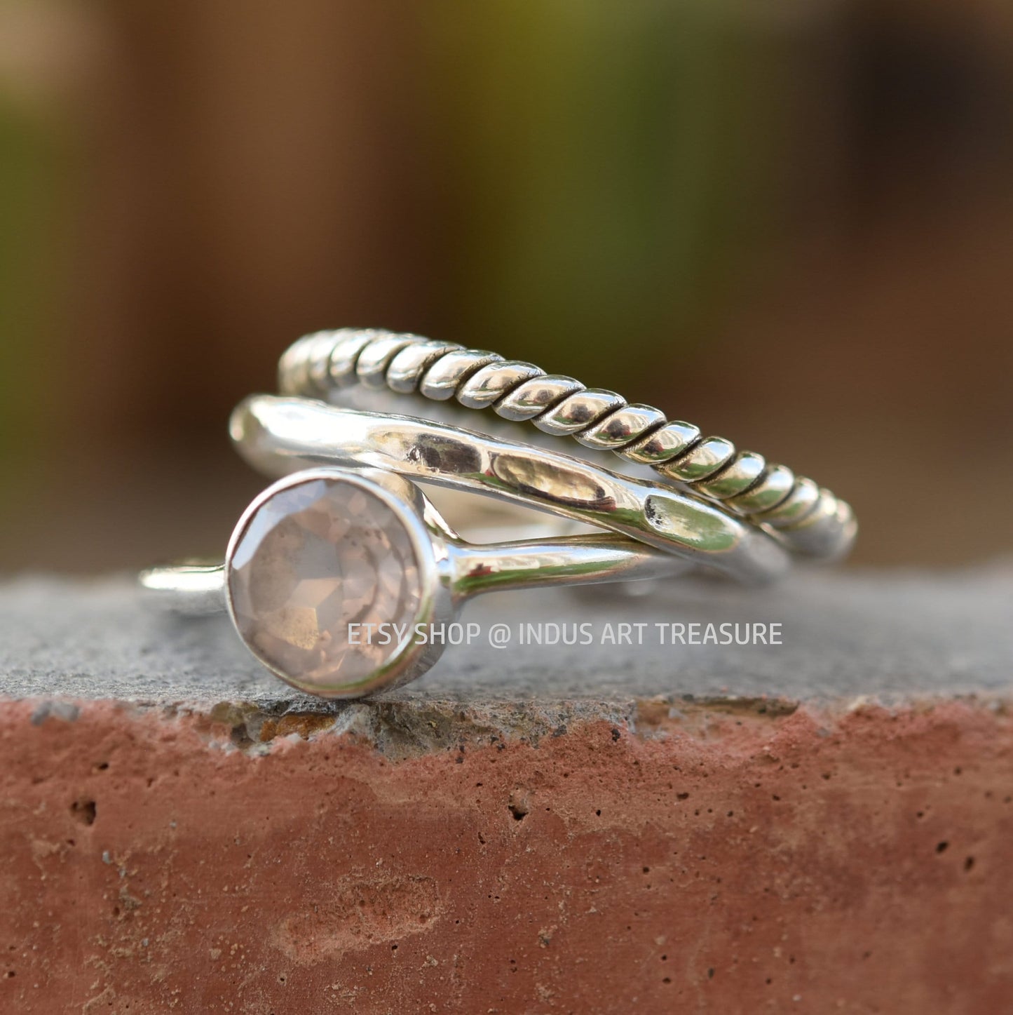 Rose Quartz Stacking Ring Set