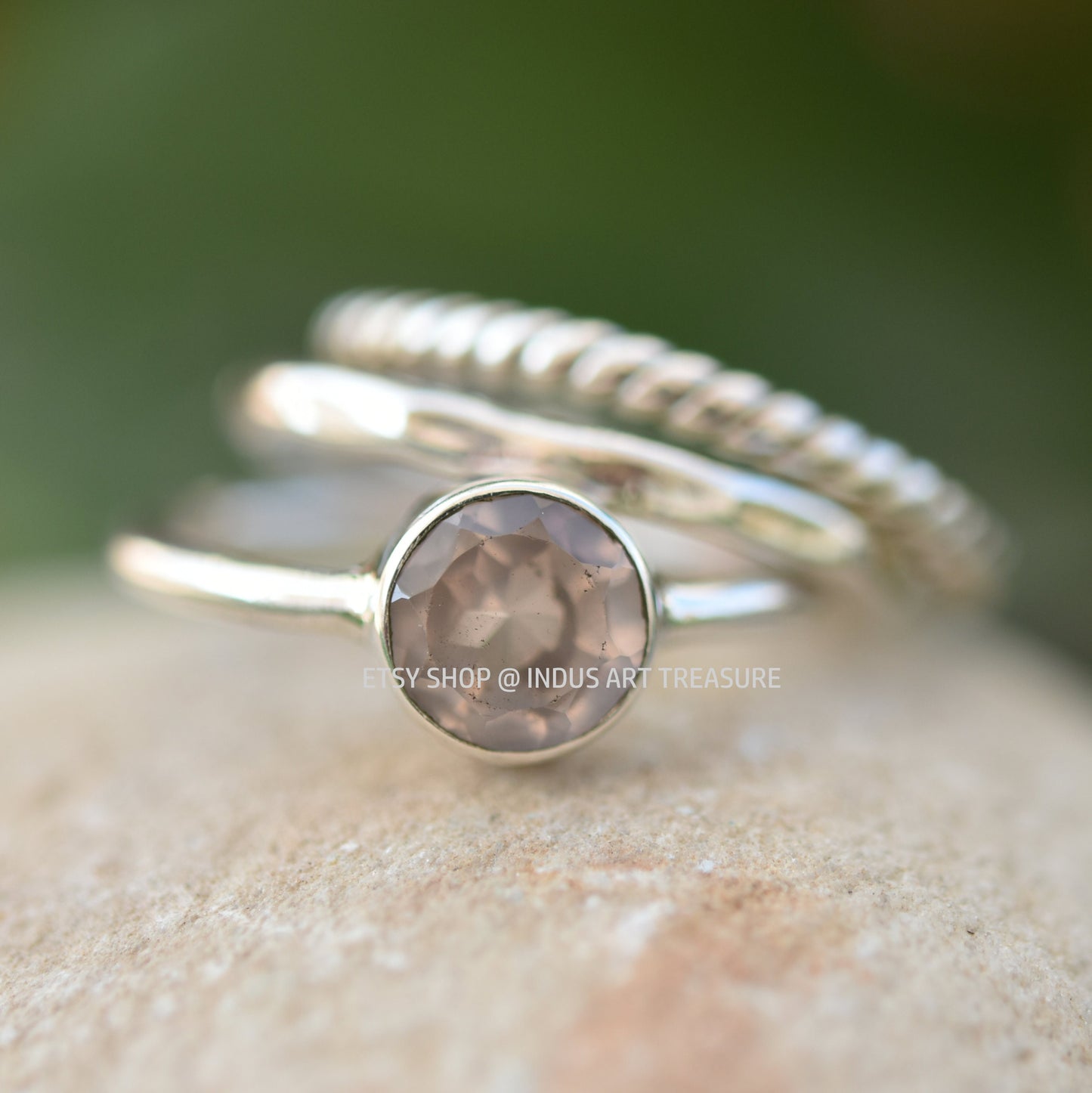 Rose Quartz Stacking Ring Set
