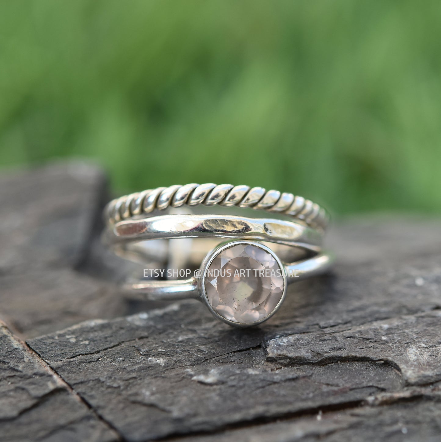 Rose Quartz Stacking Ring Set