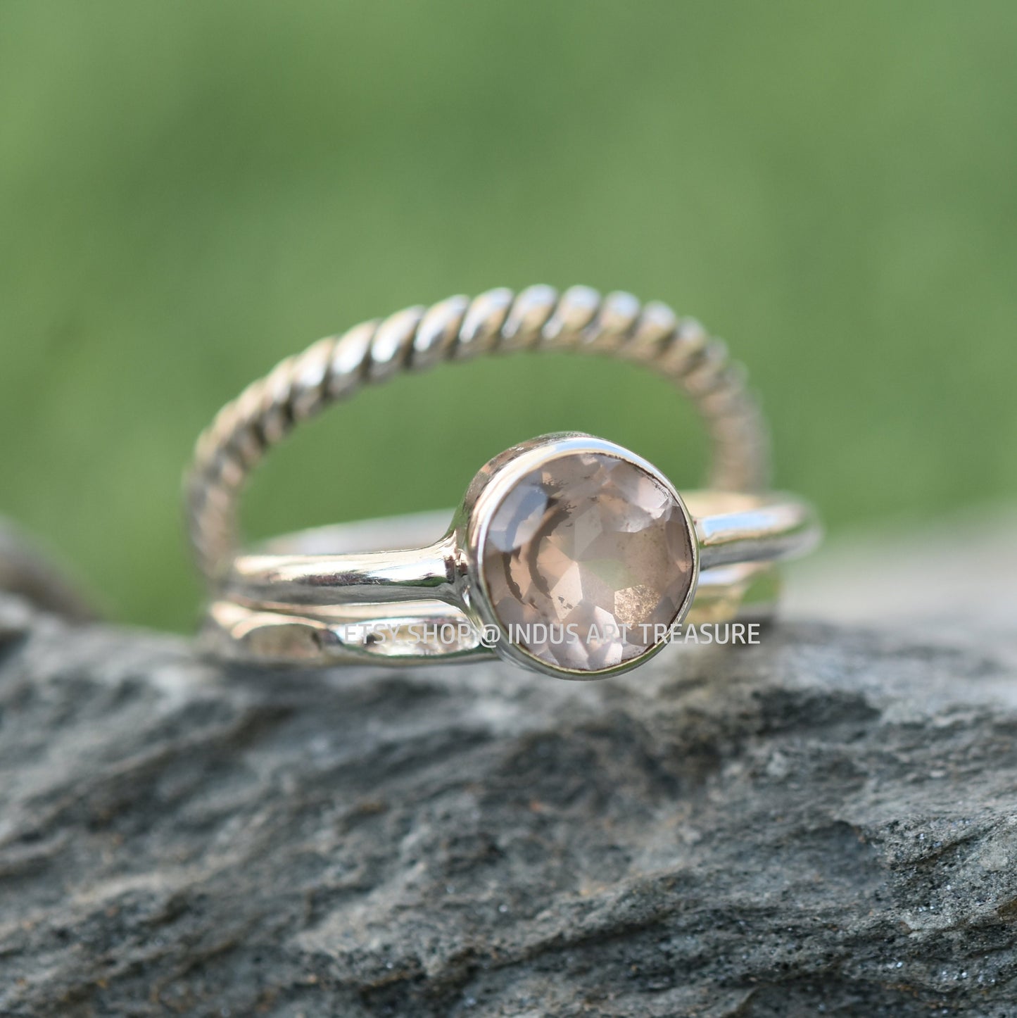 Rose Quartz Stacking Ring Set