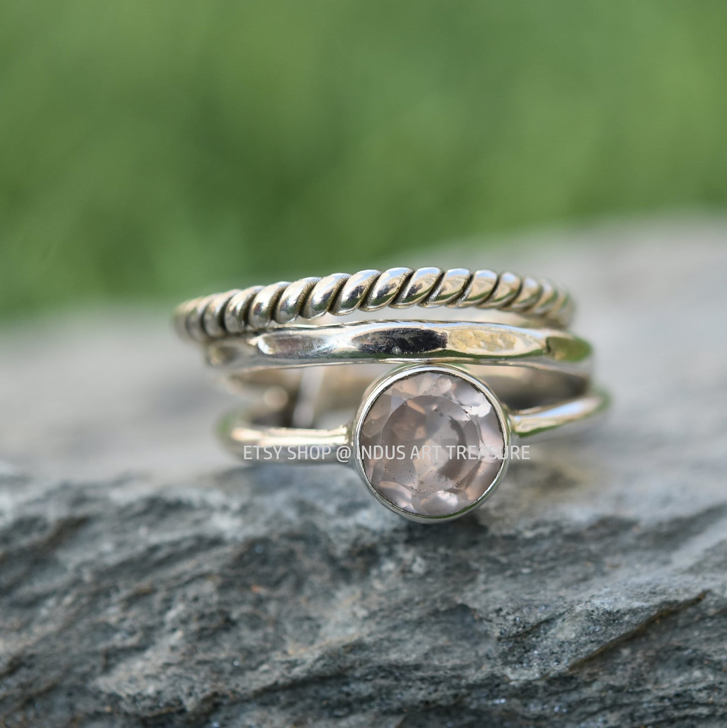 Rose Quartz Stacking Ring Set