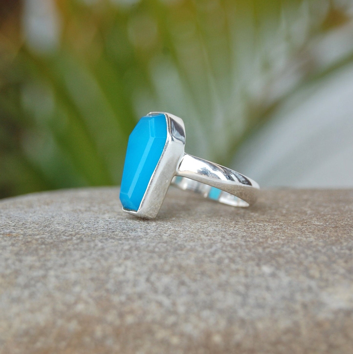 Blue Chalcedony Coffin Shape Ring