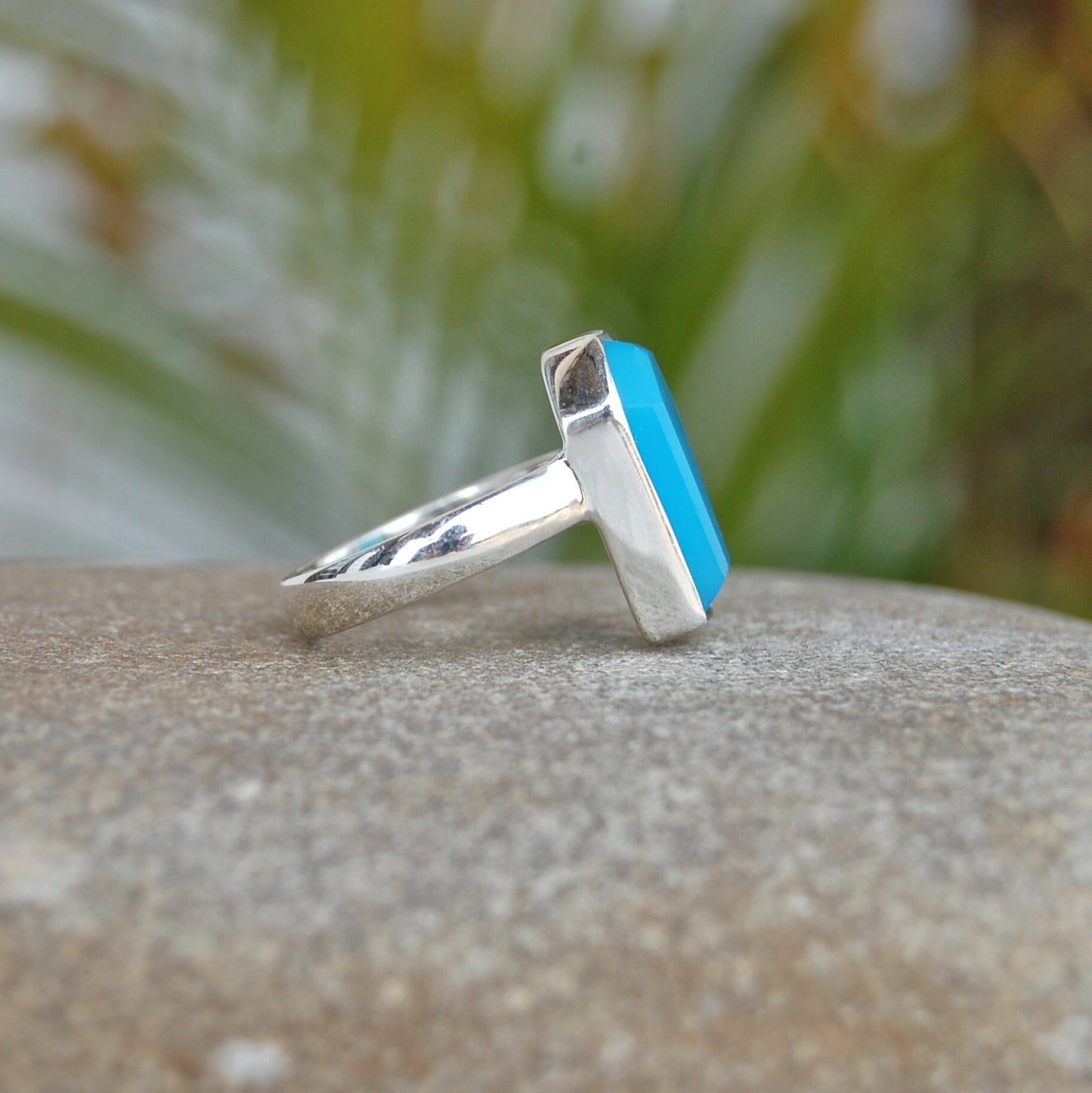 Blue Chalcedony Coffin Shape Ring