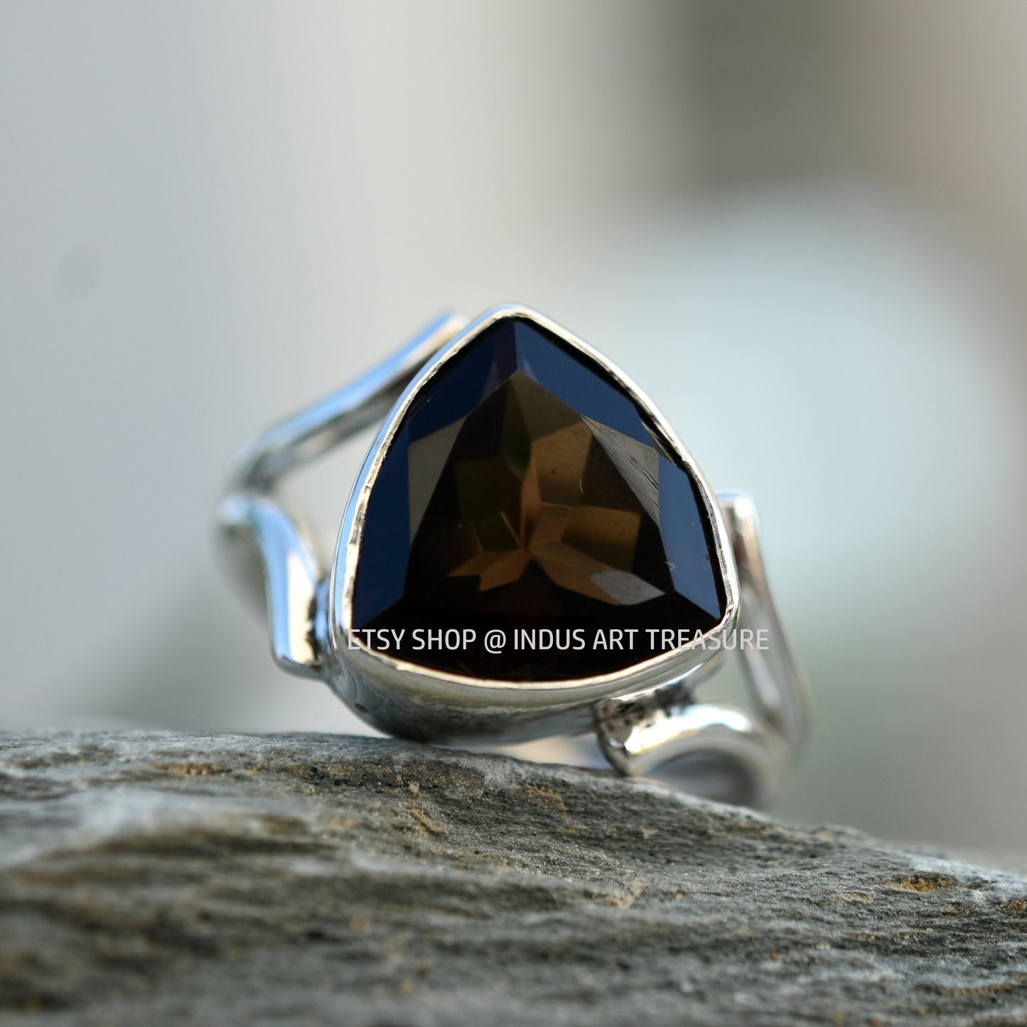 Trillion Shape Smoky Quartz Ring