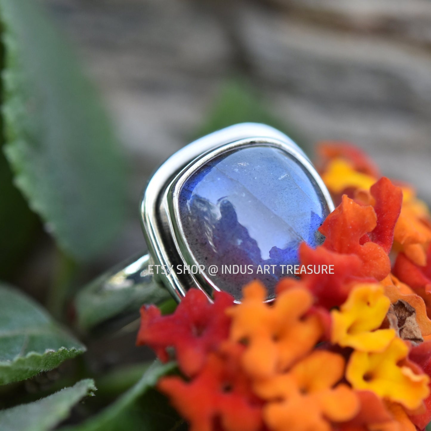 Blue Labradorite Square Cab Ring