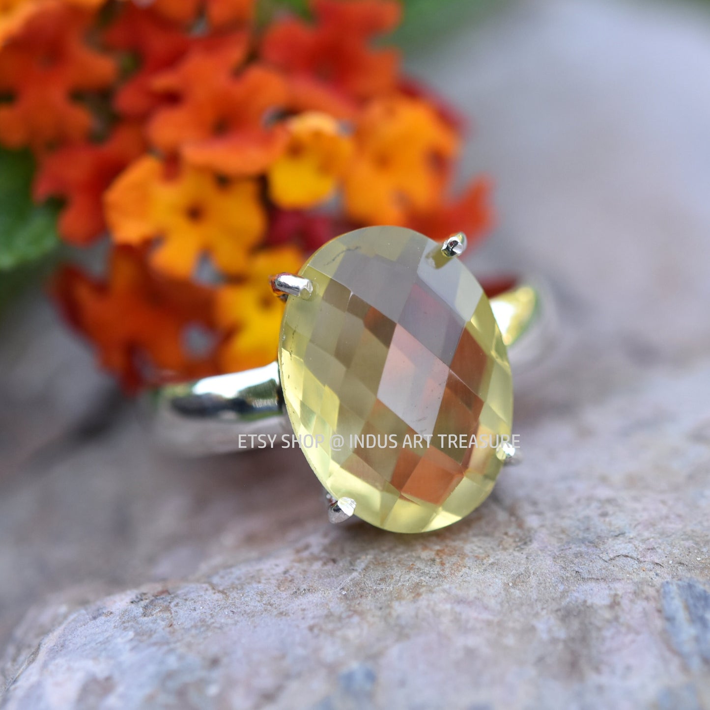 Lemon Quartz Prong Setting Ring