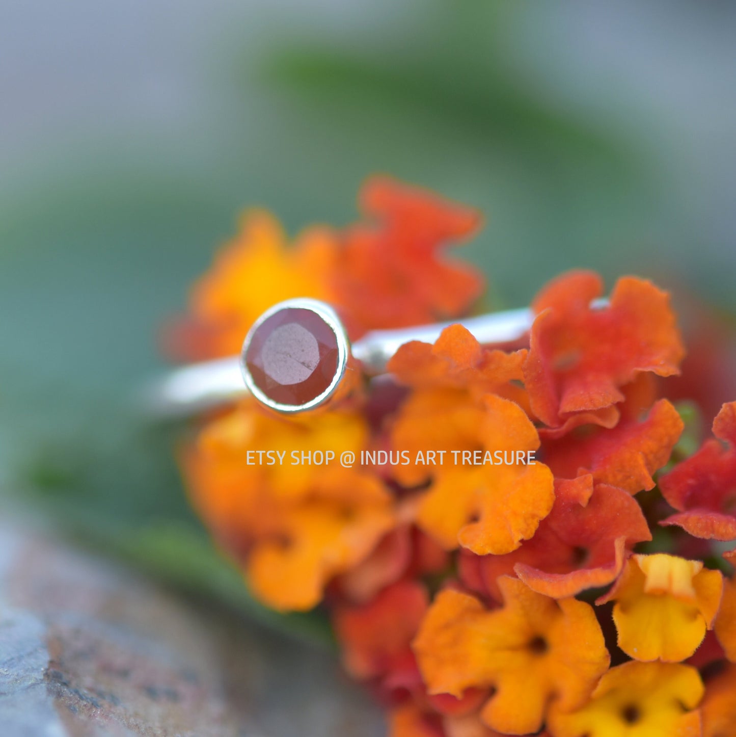 Red Garnet Dainty Ring