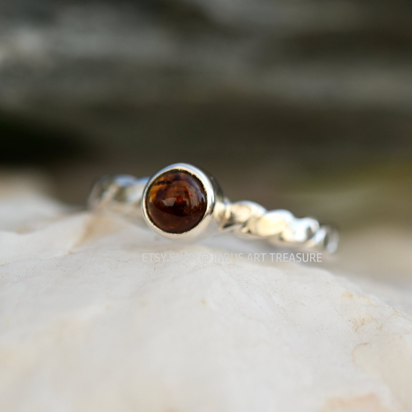 Red Garnet Twisted Band Ring