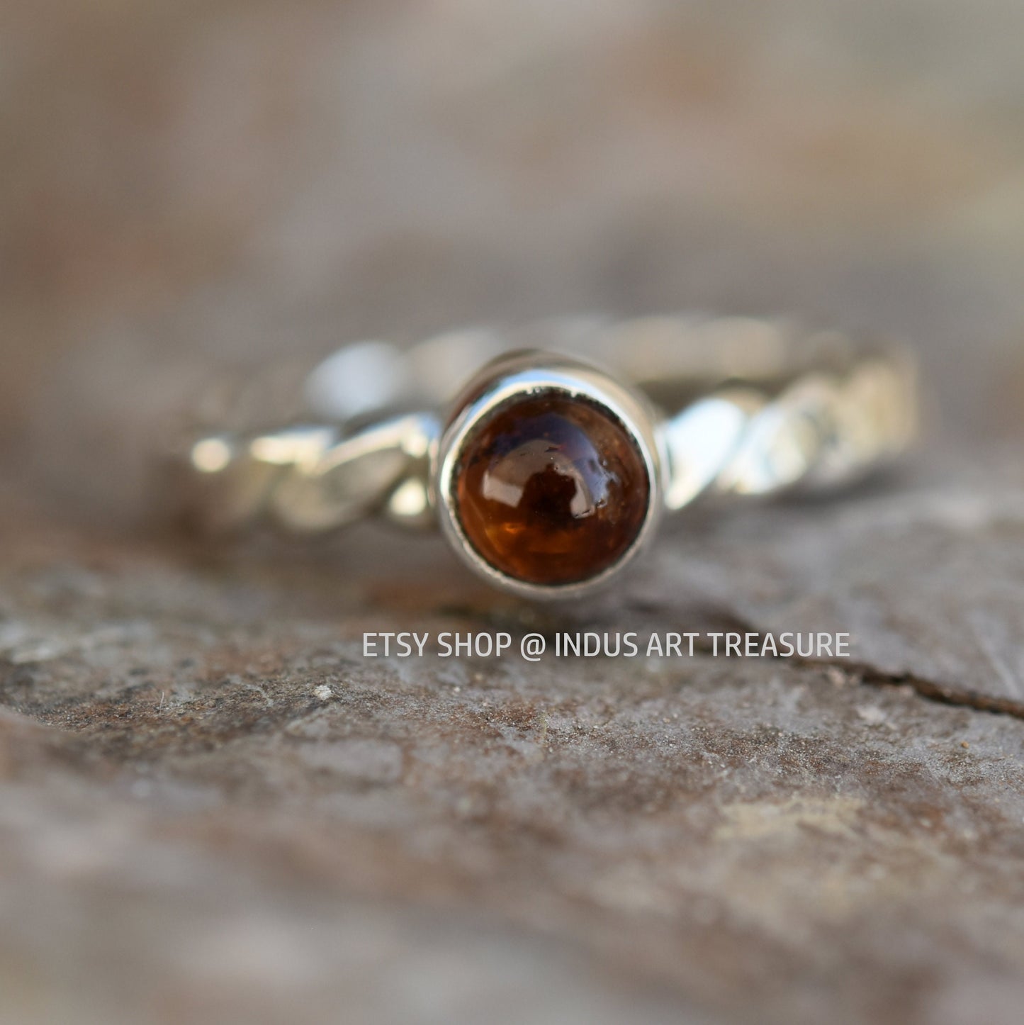 Red Garnet Twisted Band Ring