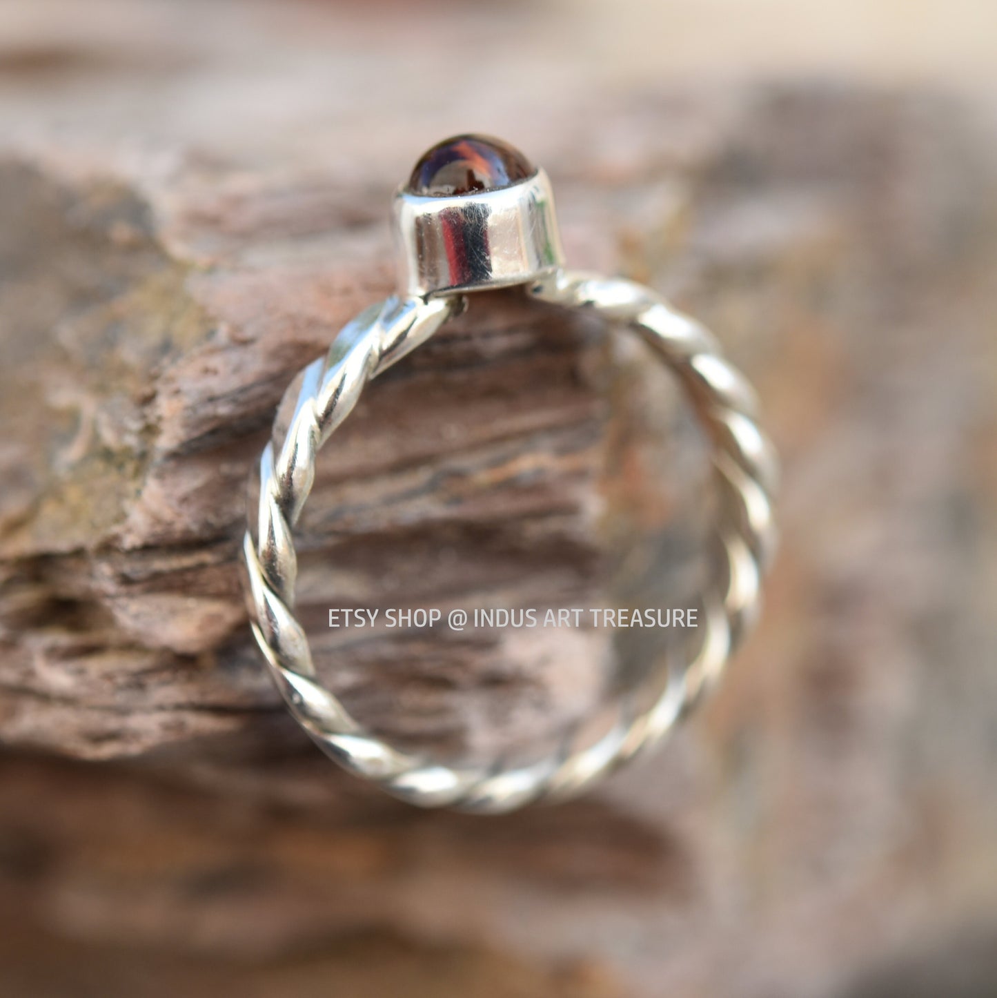 Red Garnet Twisted Band Ring