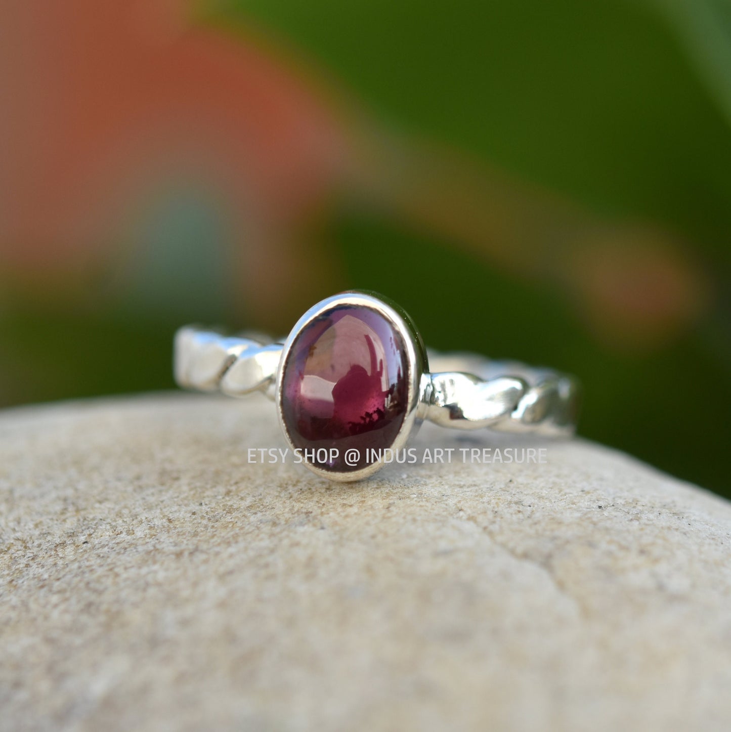 Red Garnet Twisted Band Ring