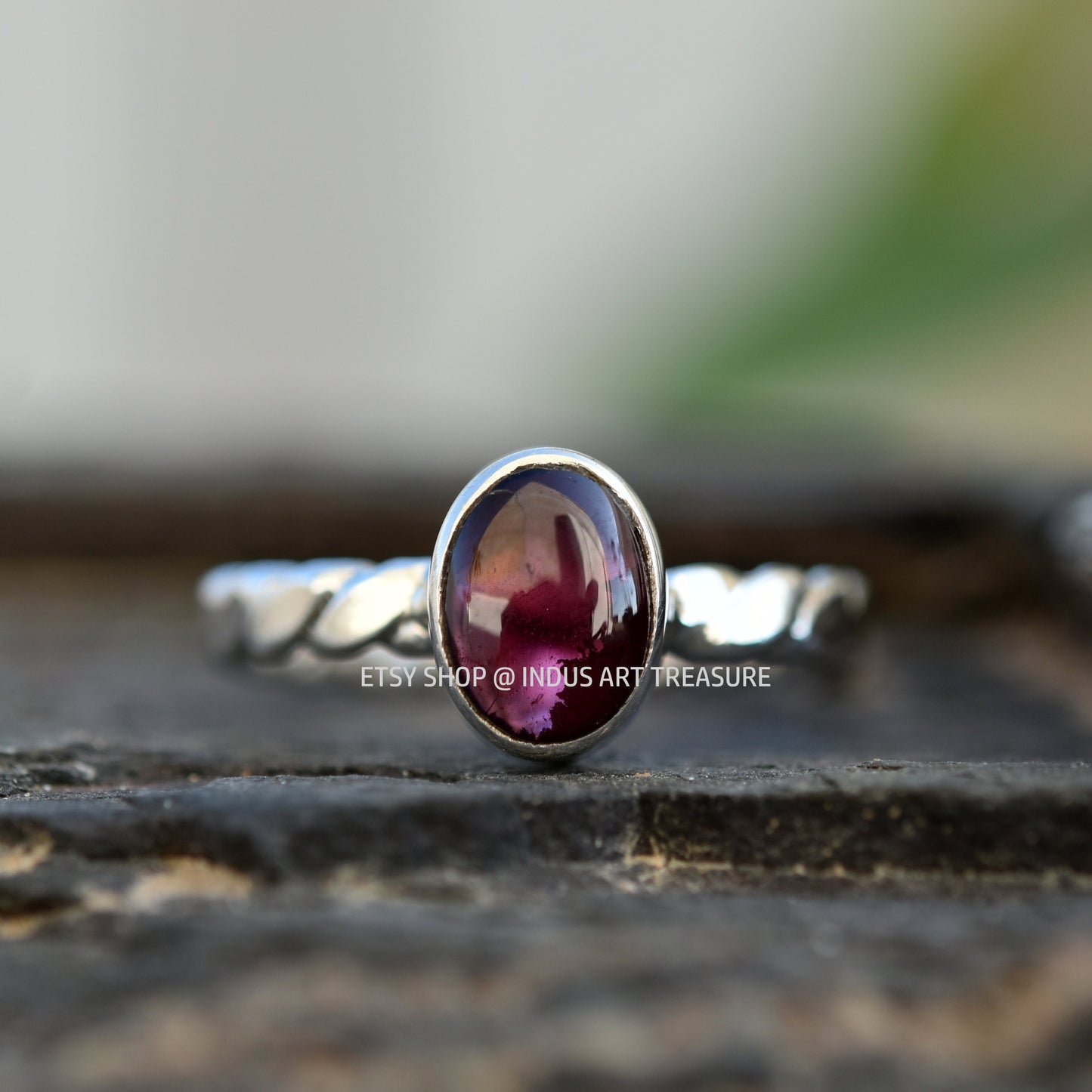 Red Garnet Twisted Band Ring