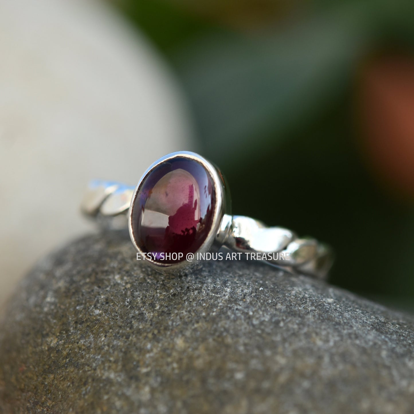 Red Garnet Twisted Band Ring