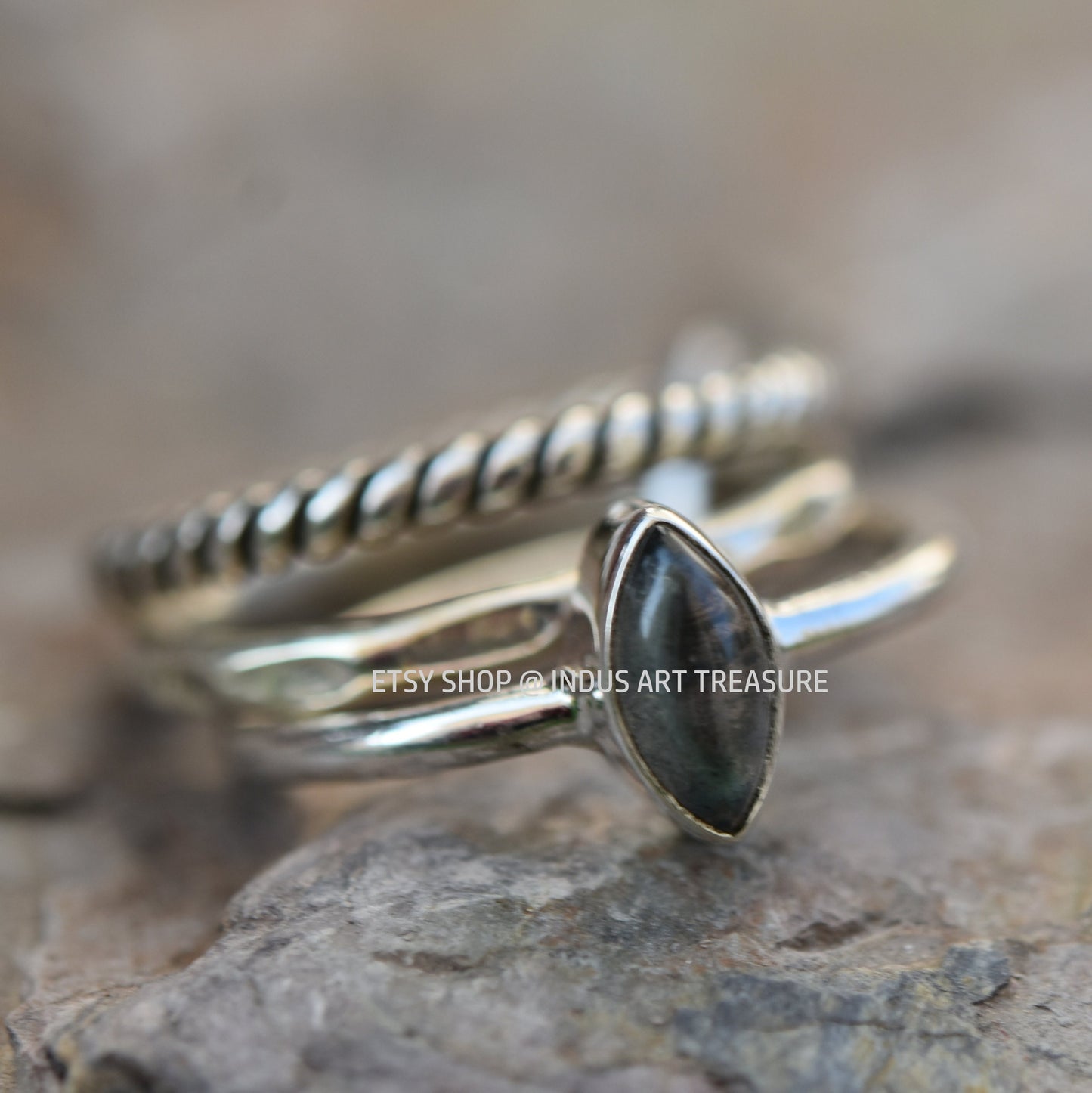 Blue Labradorite Stacking Ring Set