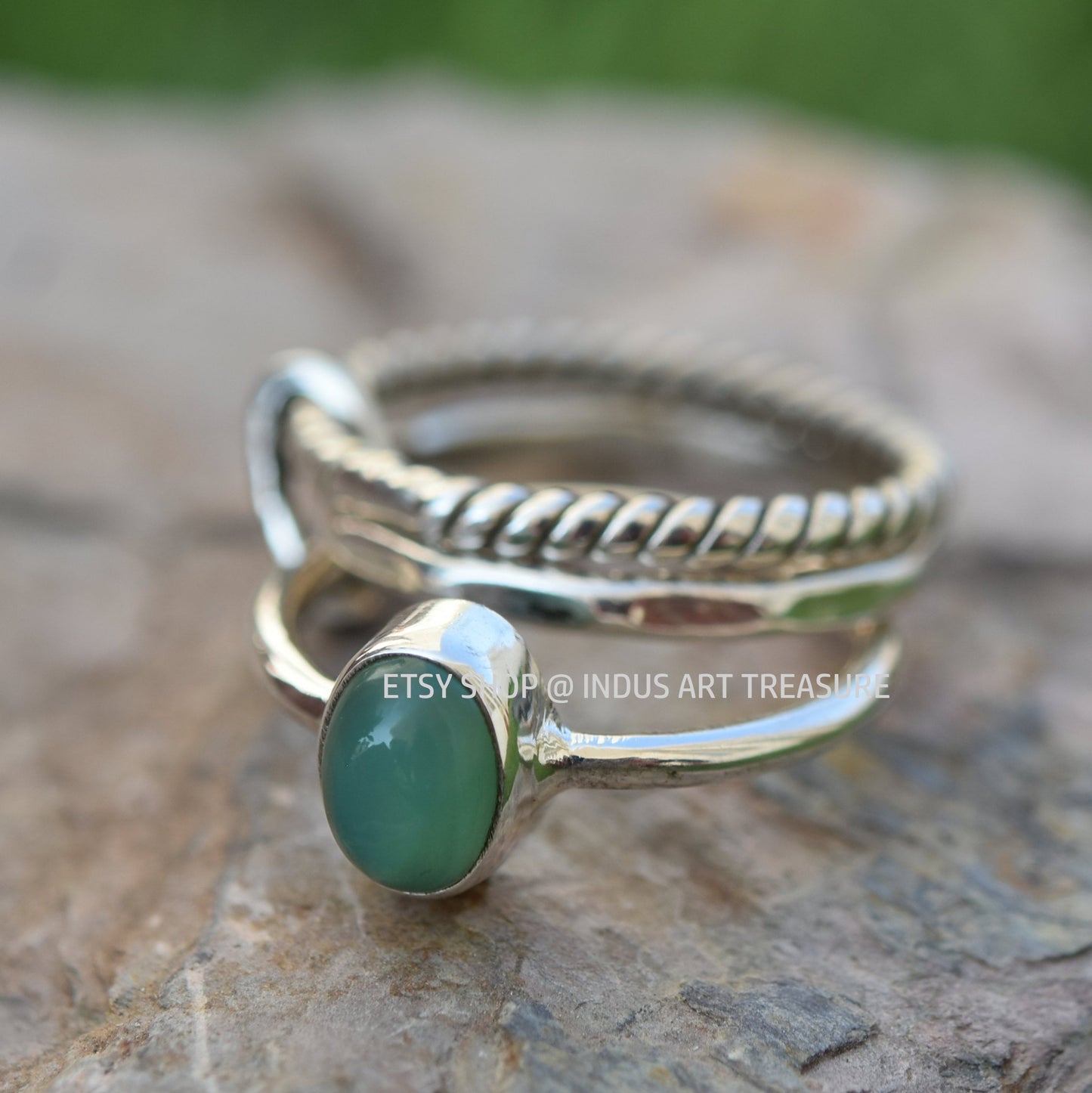 Green Chrysoprase Stacking Ring Set