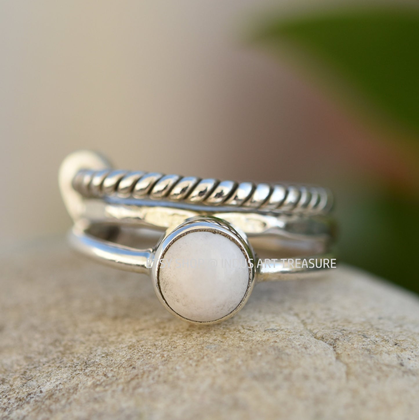 White Agate Combo Stacking Ring Set