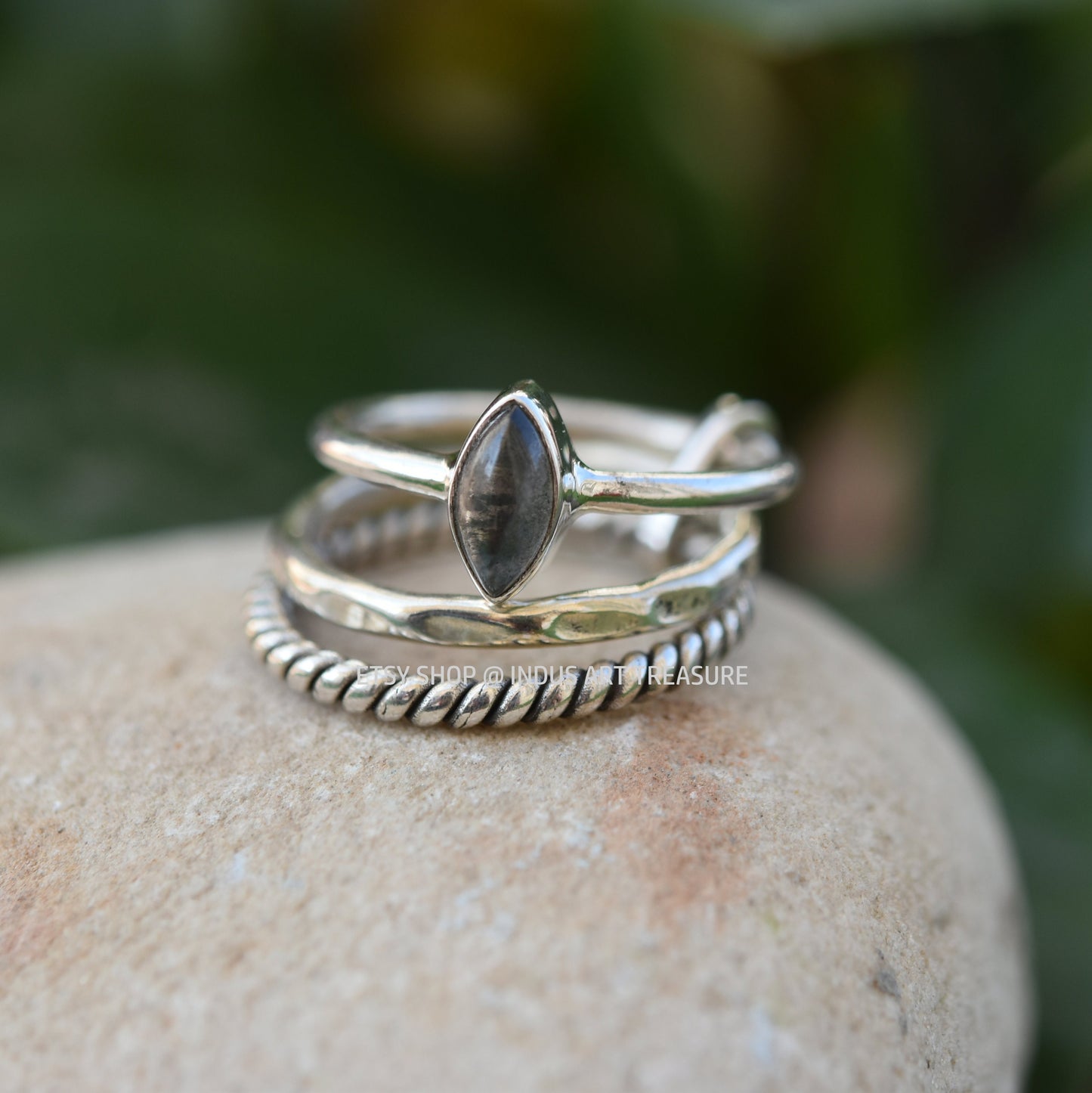 Blue Labradorite Stacking Ring Set