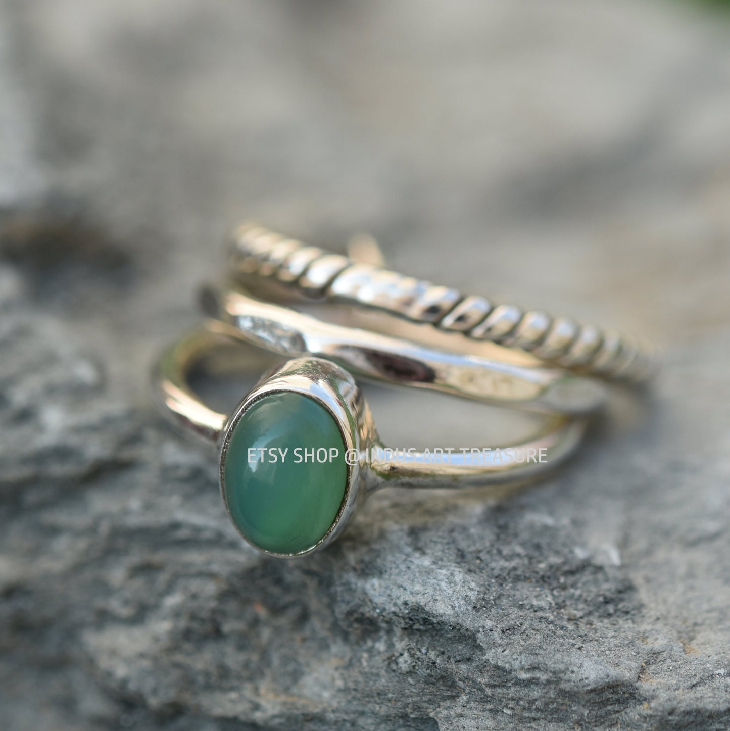 Green Chrysoprase Stacking Ring Set