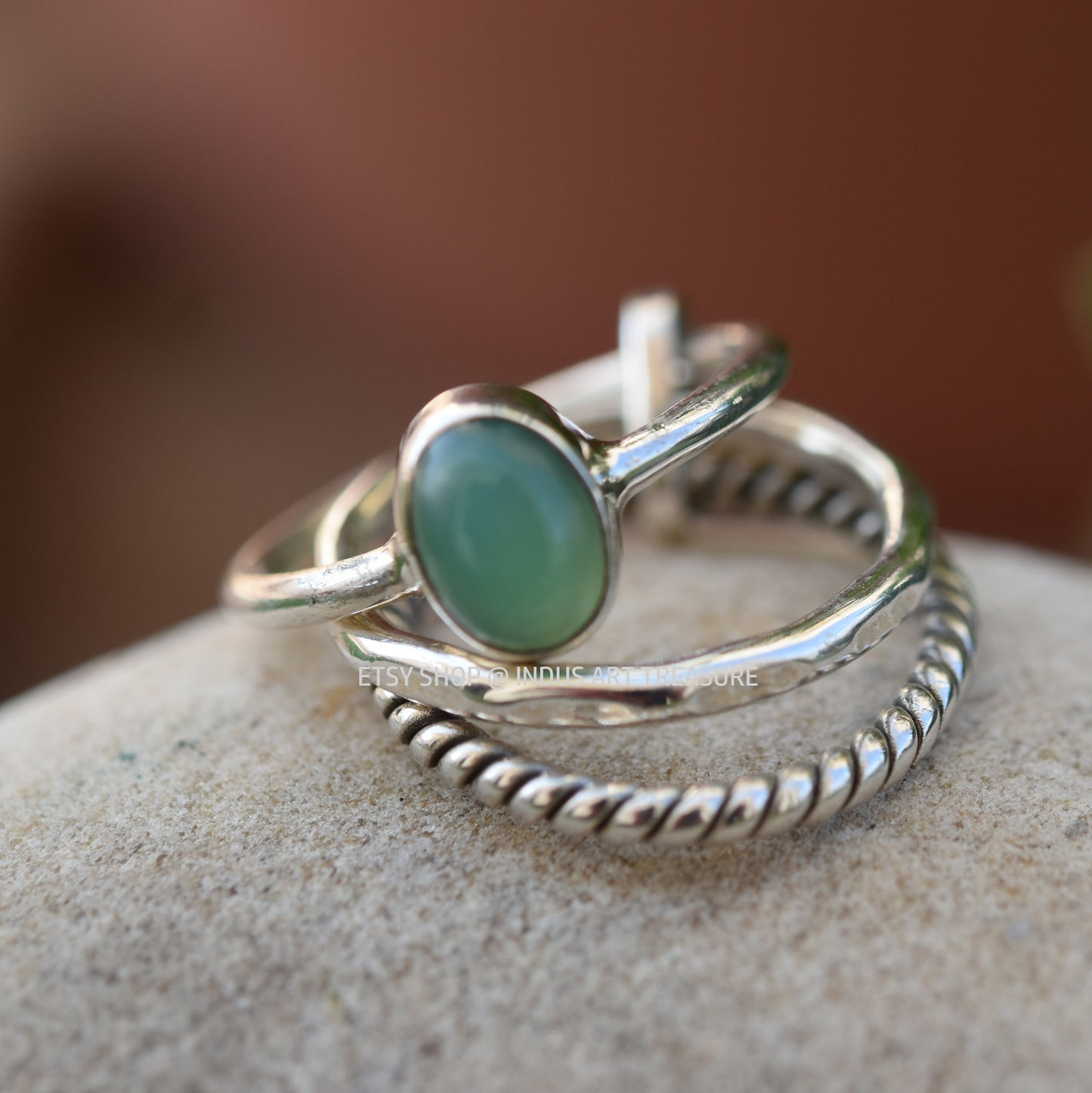 Green Chrysoprase Stacking Ring Set