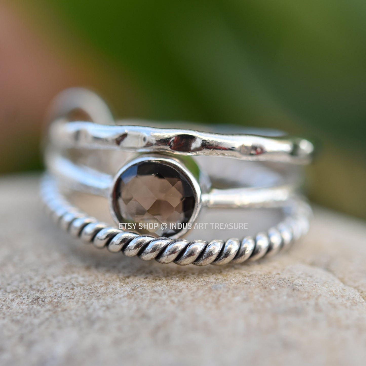 Smoky Quartz Stacking Ring Set,