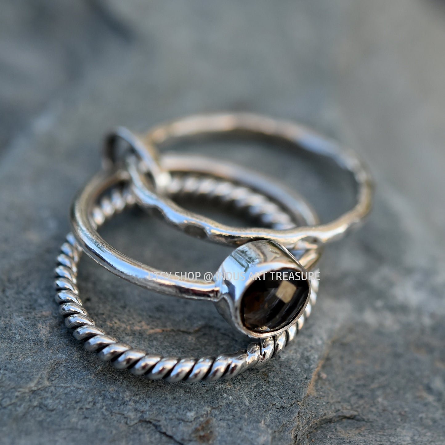 Smoky Quartz Stacking Ring Set,