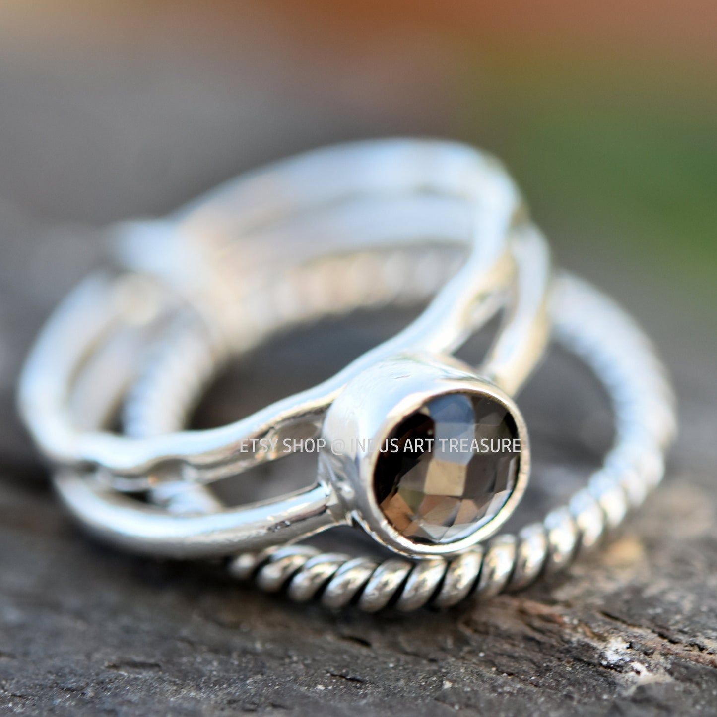 Smoky Quartz Stacking Ring Set,