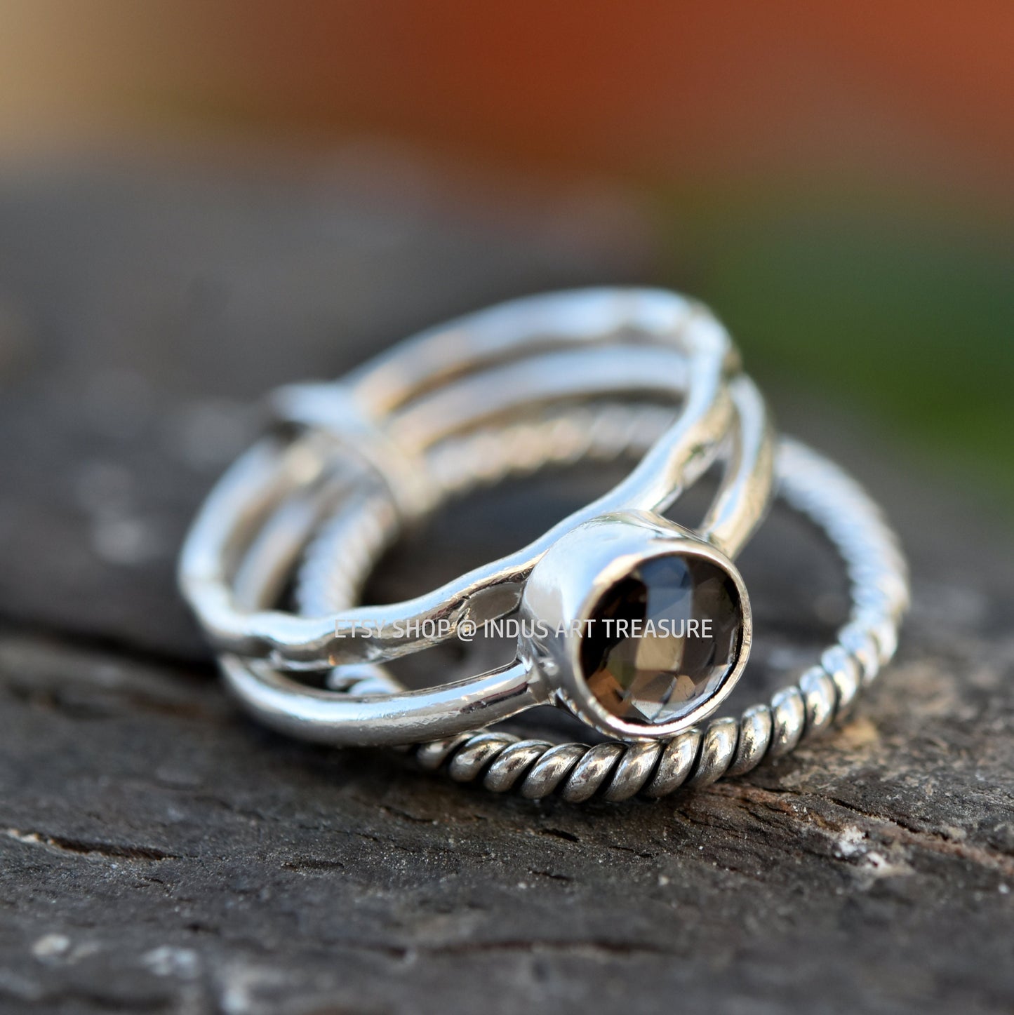 Smoky Quartz Stacking Ring Set,