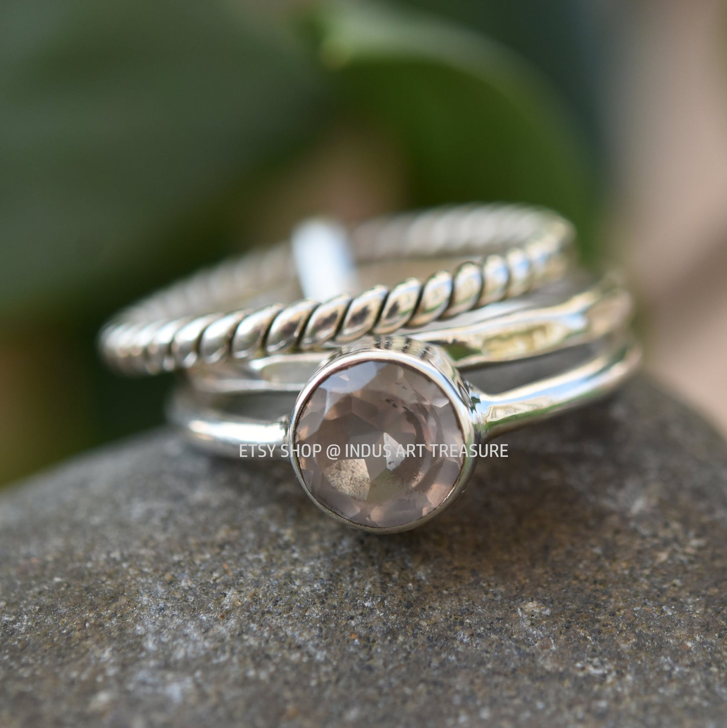 Rose Quartz Stacking Ring Set