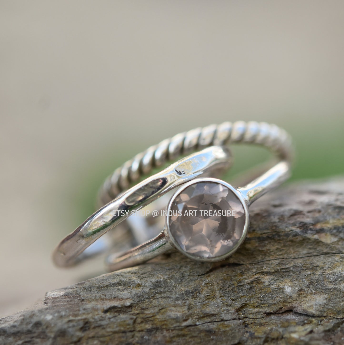 Rose Quartz Stacking Ring Set