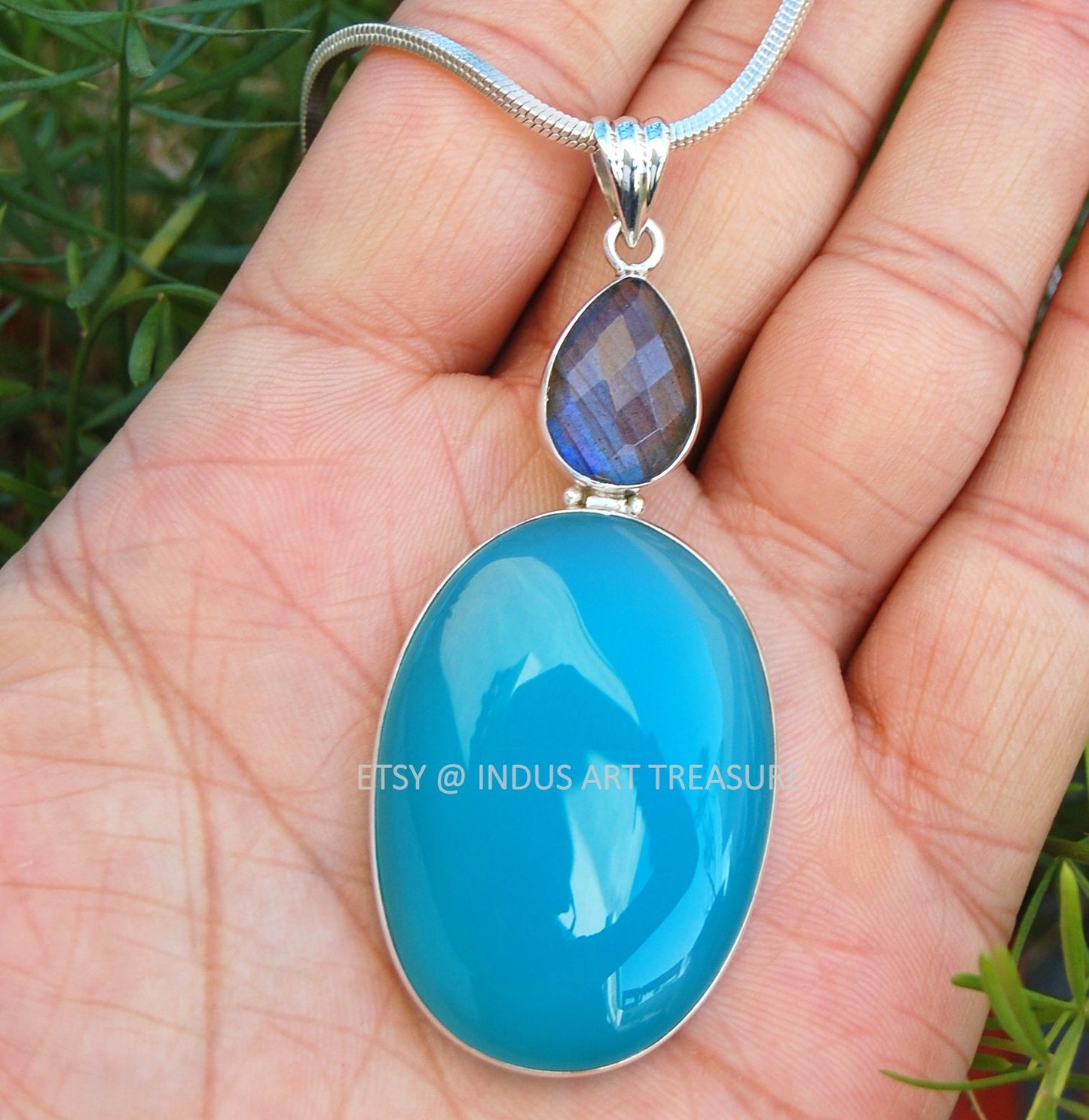 Aqua Chalcedony- Labraorite Pendant