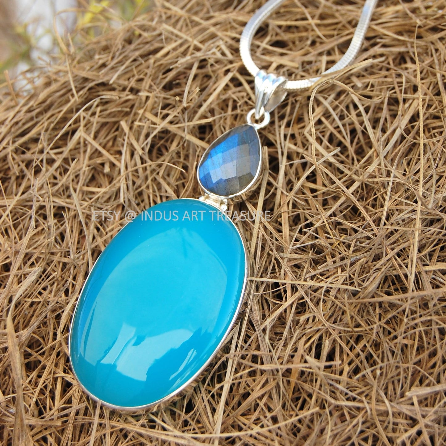 Aqua Chalcedony- Labraorite Pendant