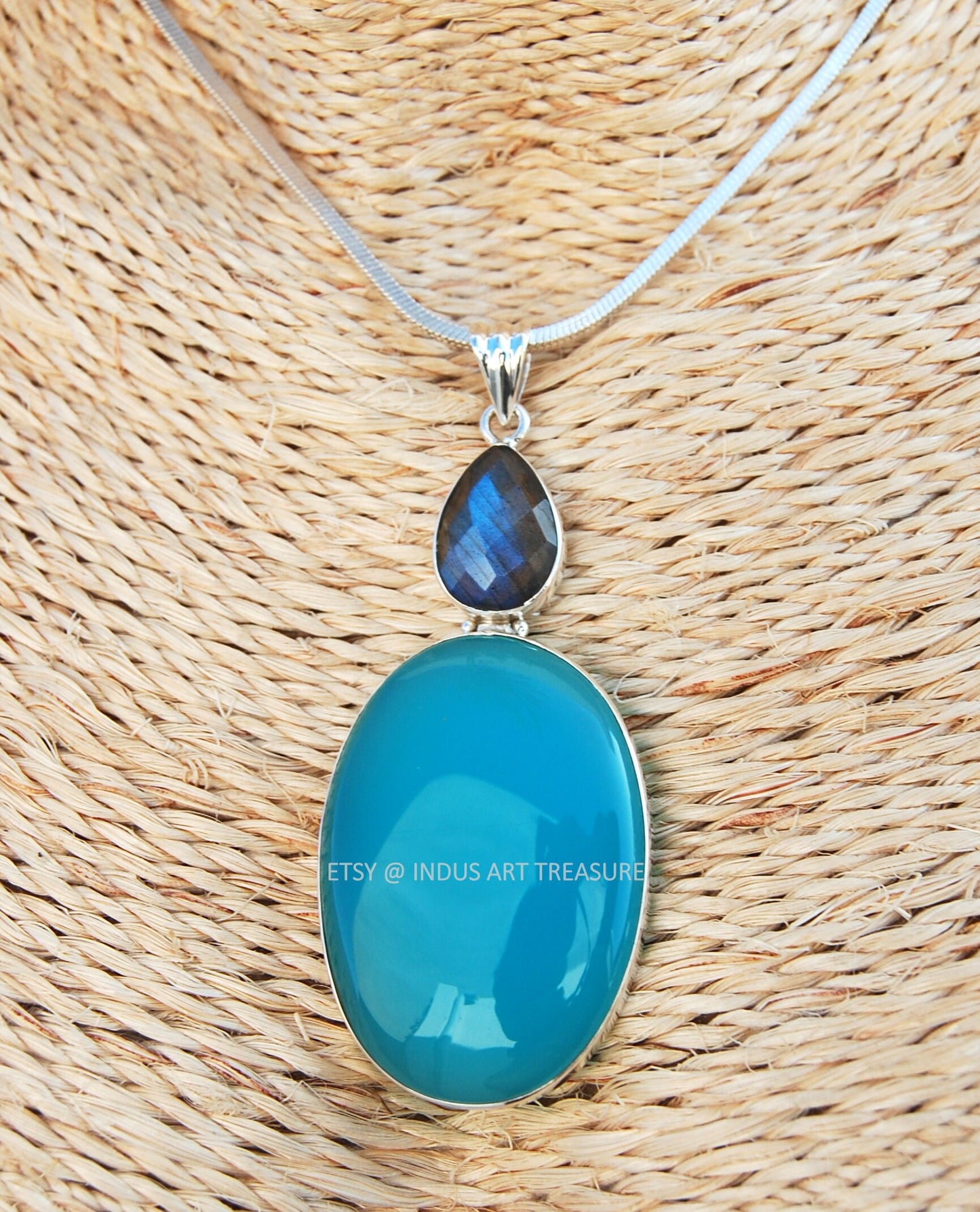 Aqua Chalcedony- Labraorite Pendant