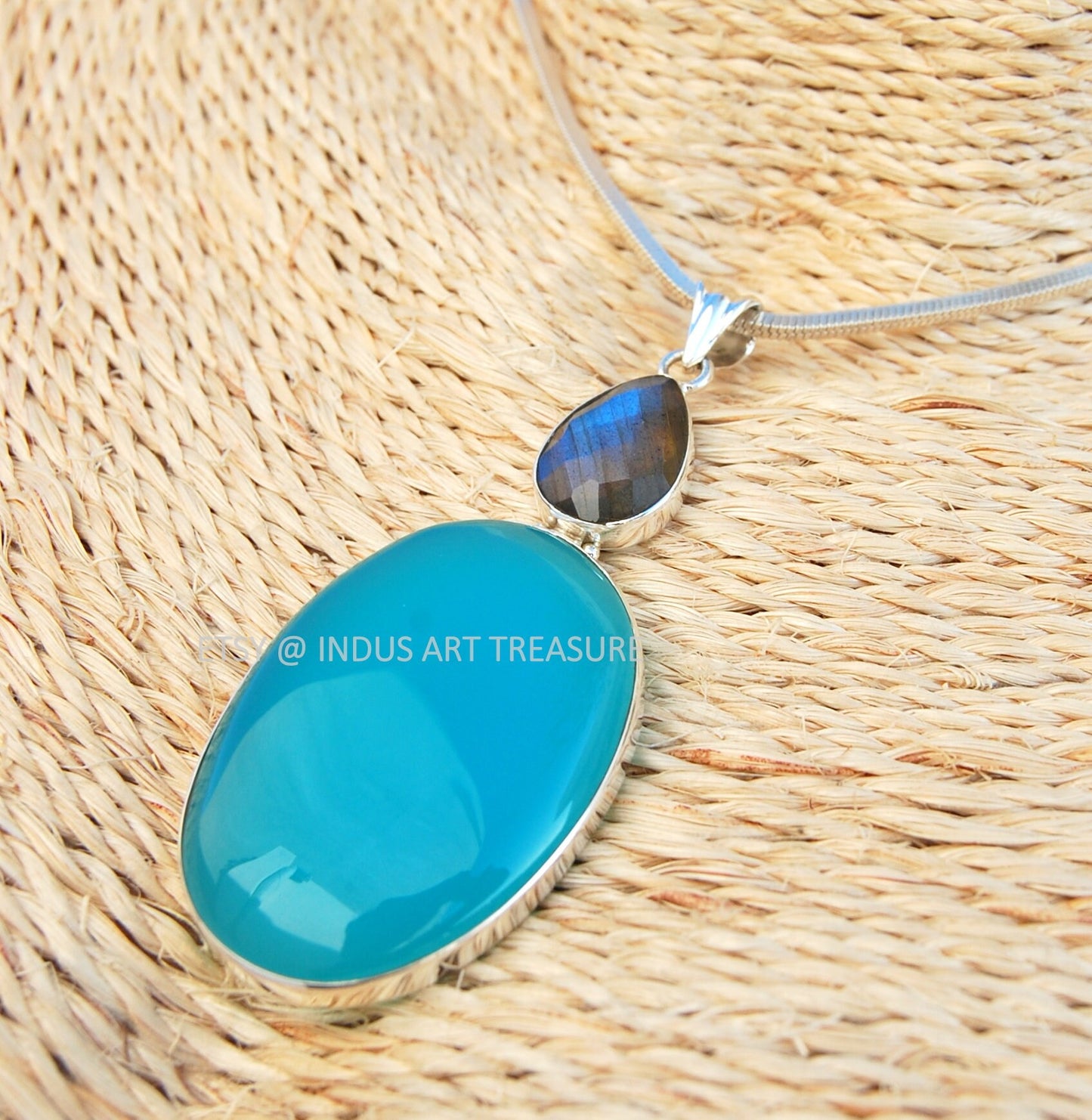 Aqua Chalcedony- Labraorite Pendant