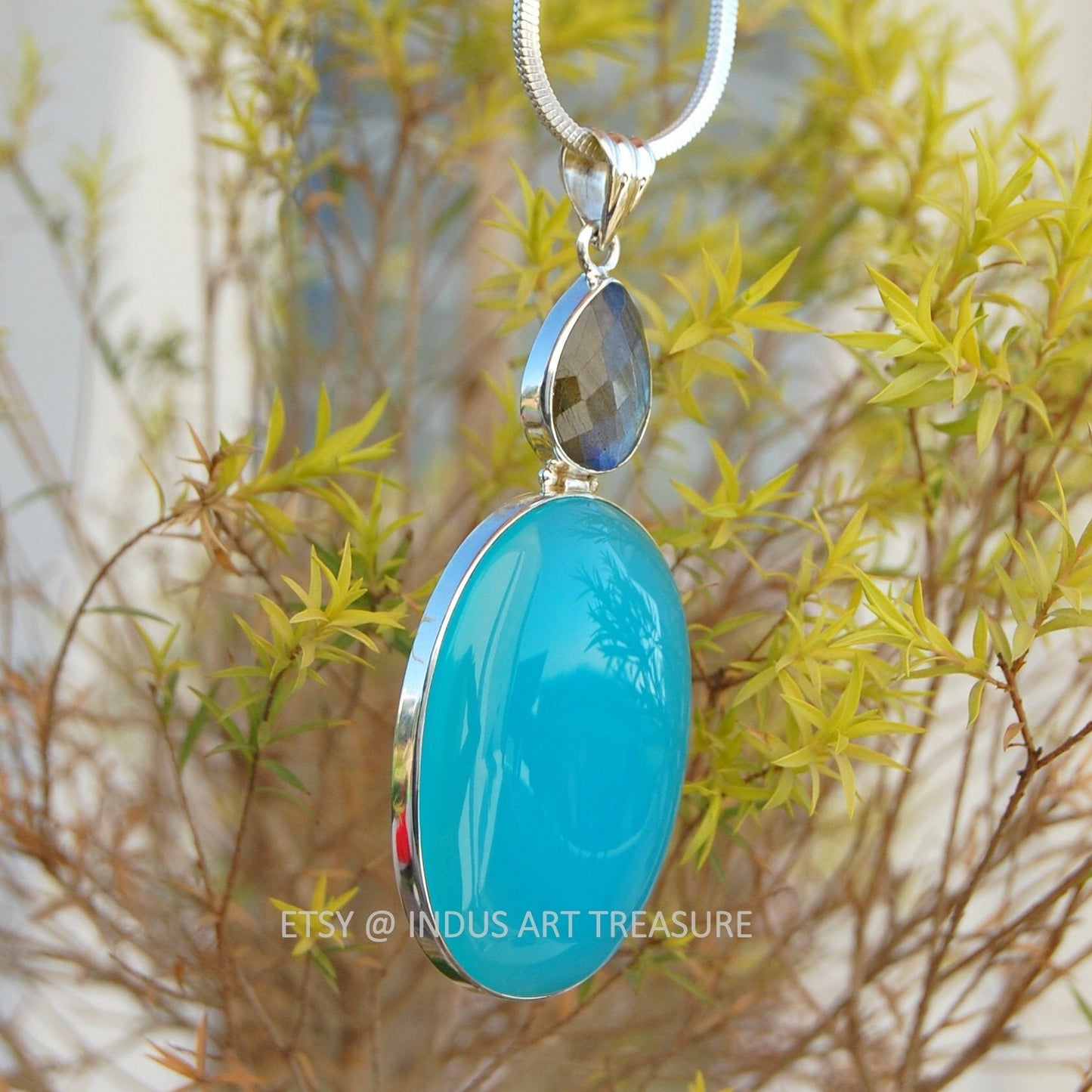 Aqua Chalcedony- Labraorite Pendant