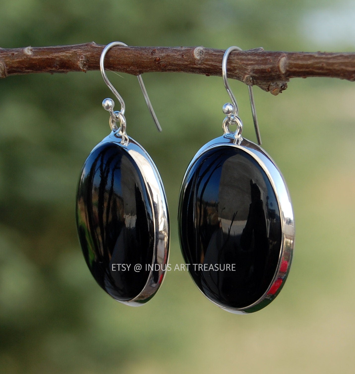 Black Onyx Oval Cab Earrings