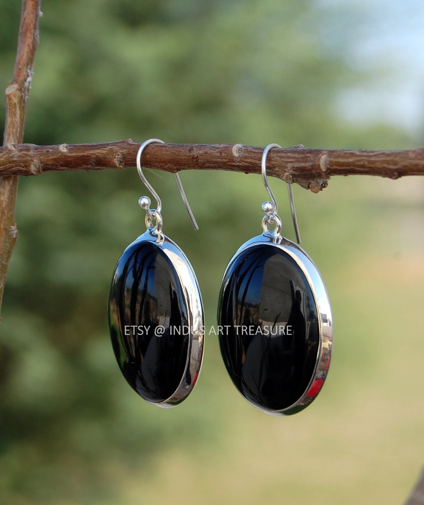 Black Onyx Oval Cab Earrings