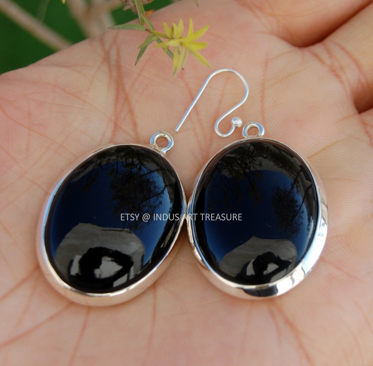 Black Onyx Oval Cab Earrings